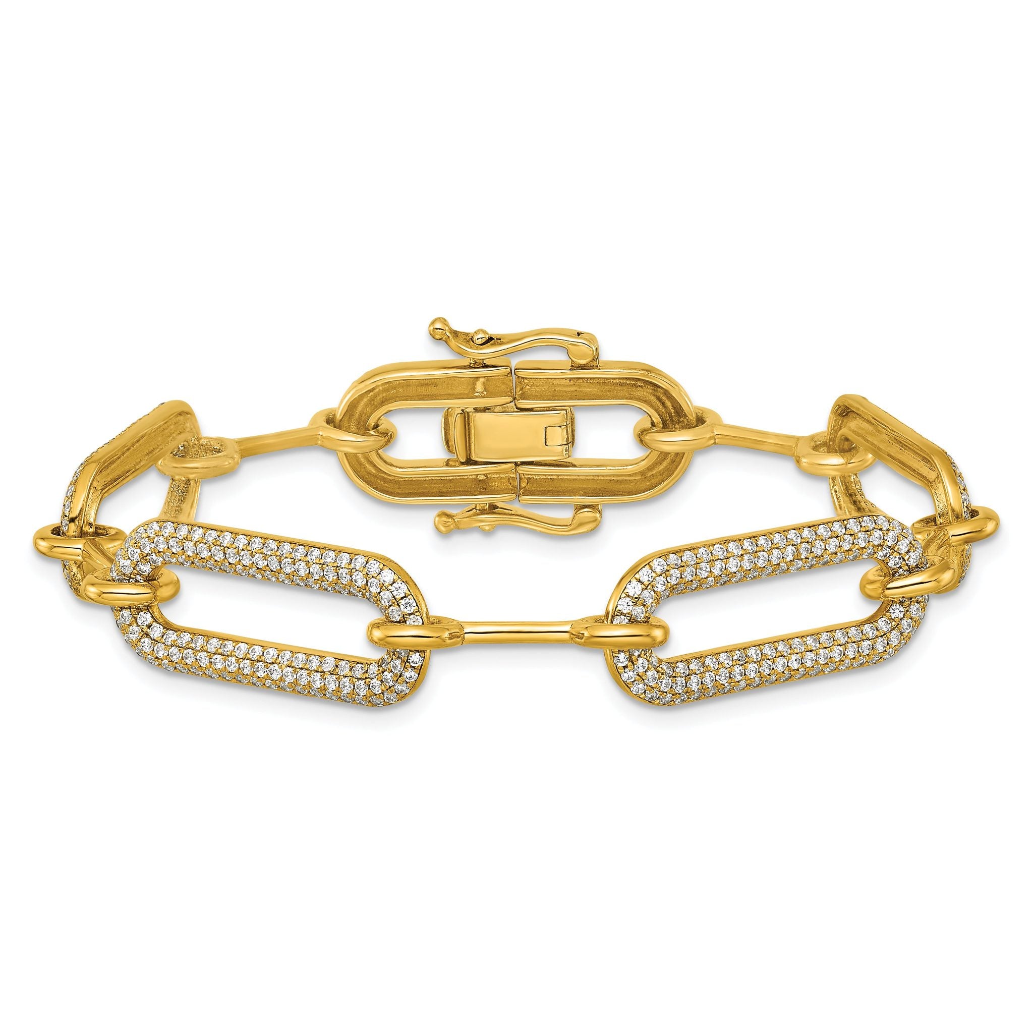 14K Polished Complete 3.25 carat Diamond Paperclip Link 7 inch Bracelet