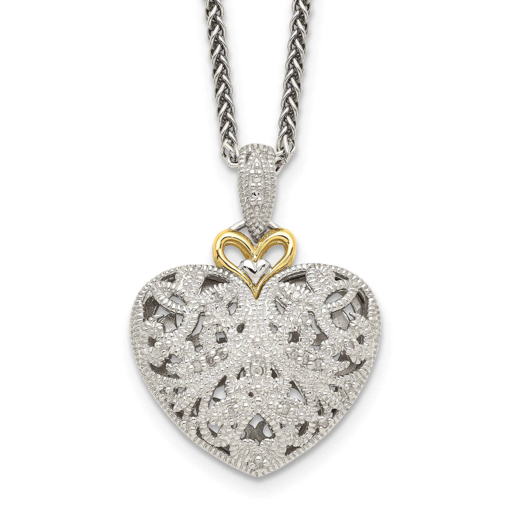 Shey Couture Sterling Silver Antiqued with 14K Accent 18 Inch Diamond Vintage Heart Necklace Main image