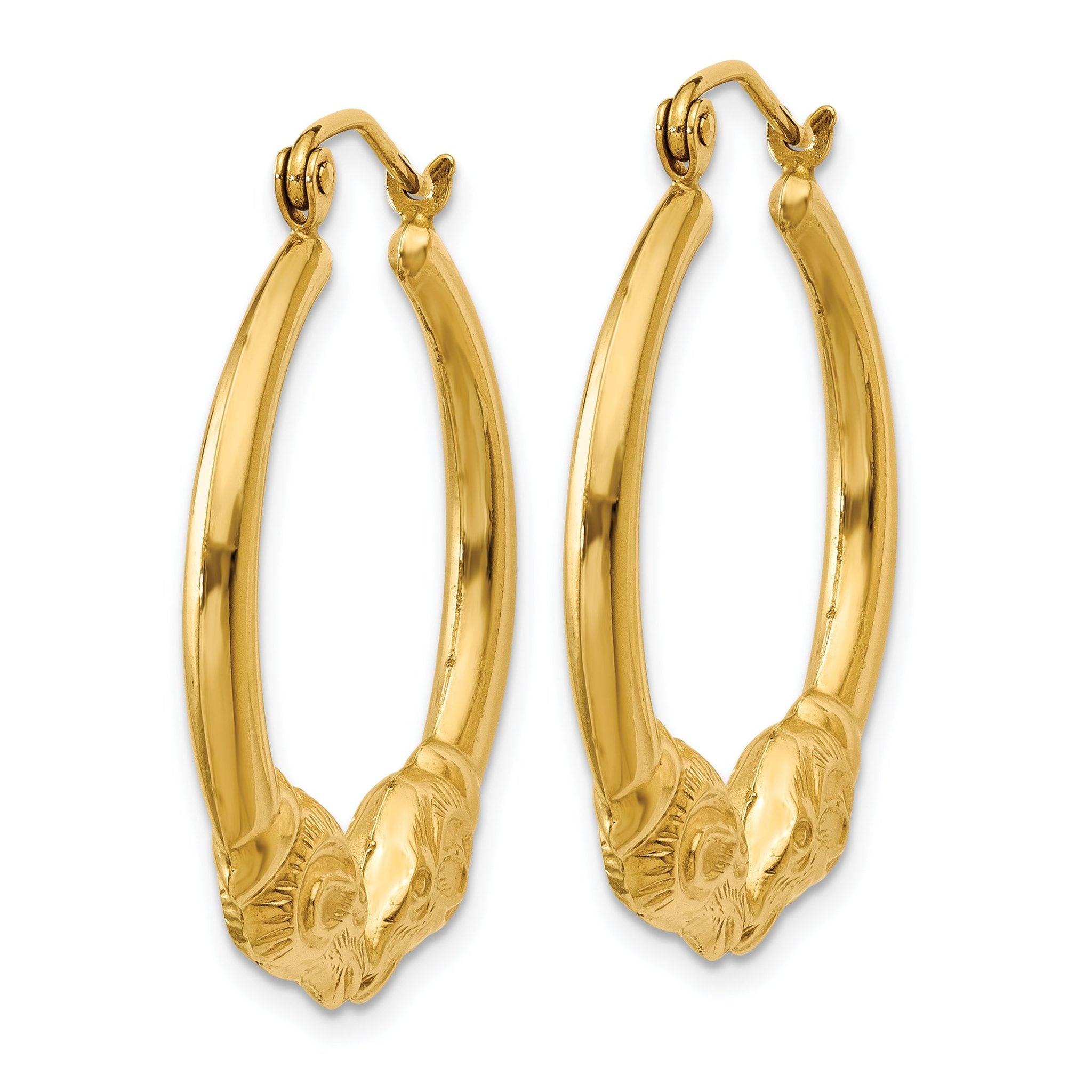 14K Gold Polished Ram Hoop Earrings for Women Elegant Creole Style Secondary image