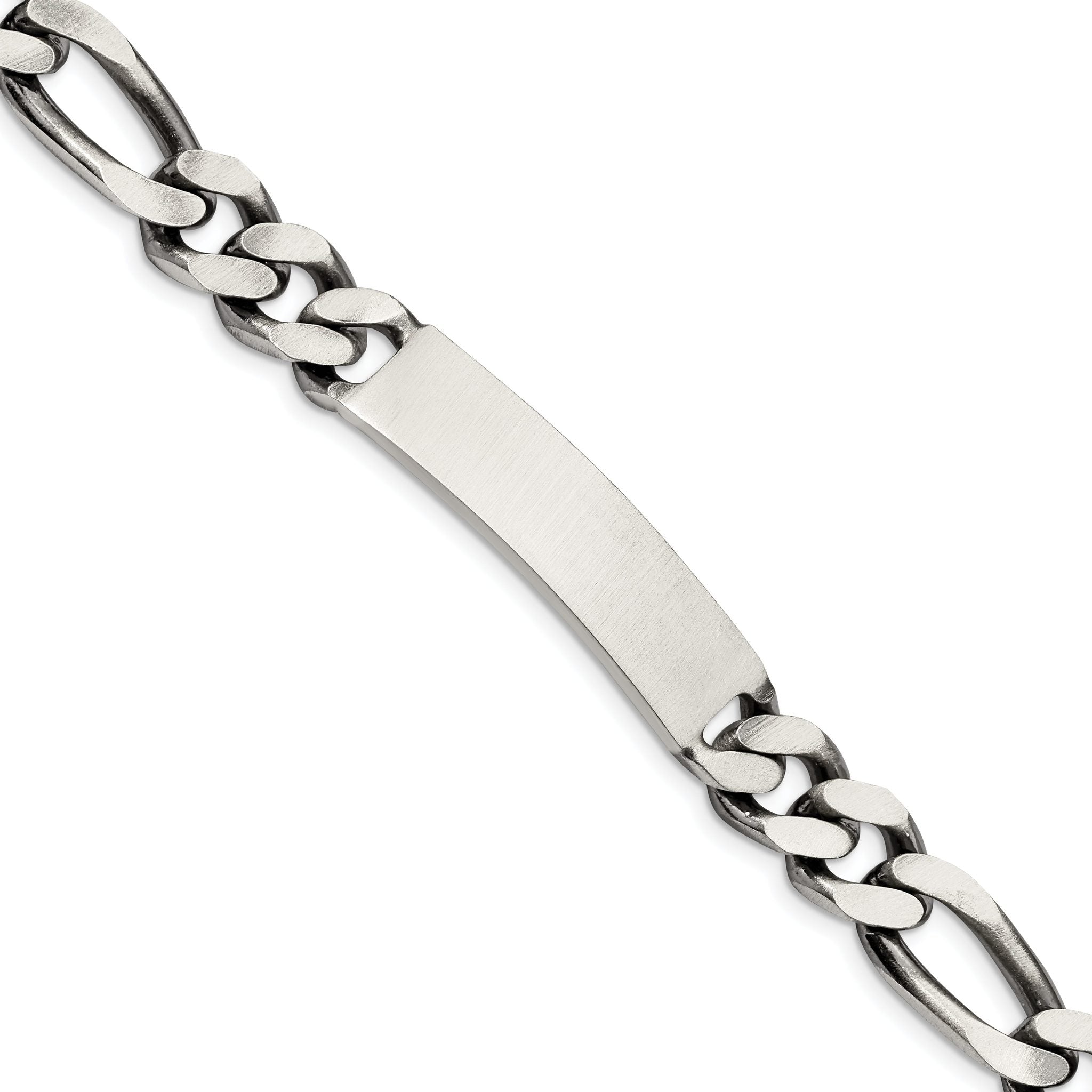 Sterling Silver 8.5inch Engraveable Antiqued Figaro Link ID Bracelet Main image