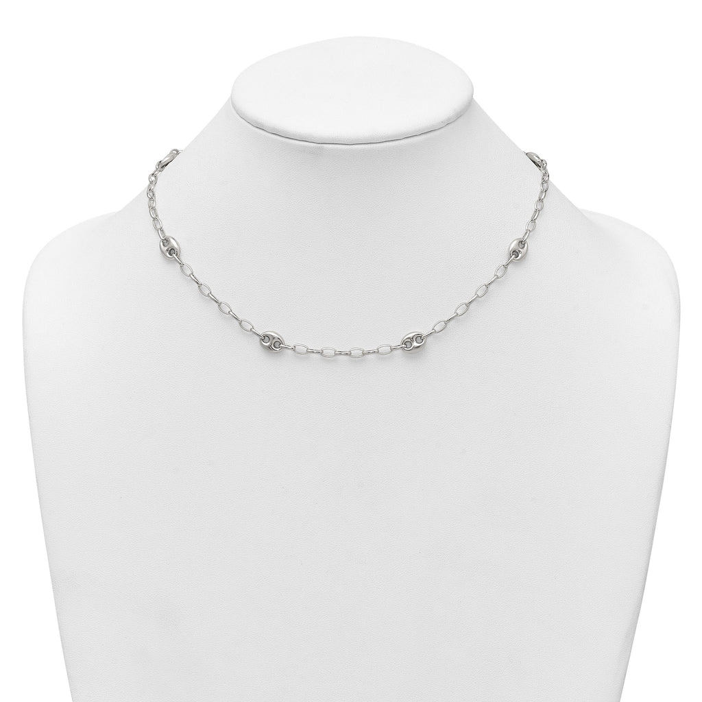 Sterling Silver Puffed Anchor/Mariner Link and Chain 7-Station 17 inch with 1.5 inch Extension Necklace