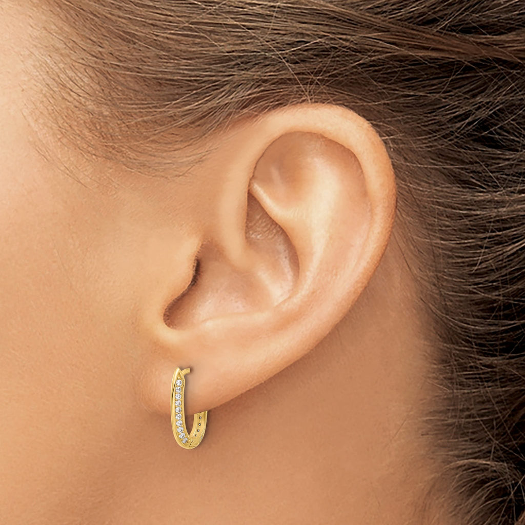 14K Polished CZ Hinged Hoop Earrings