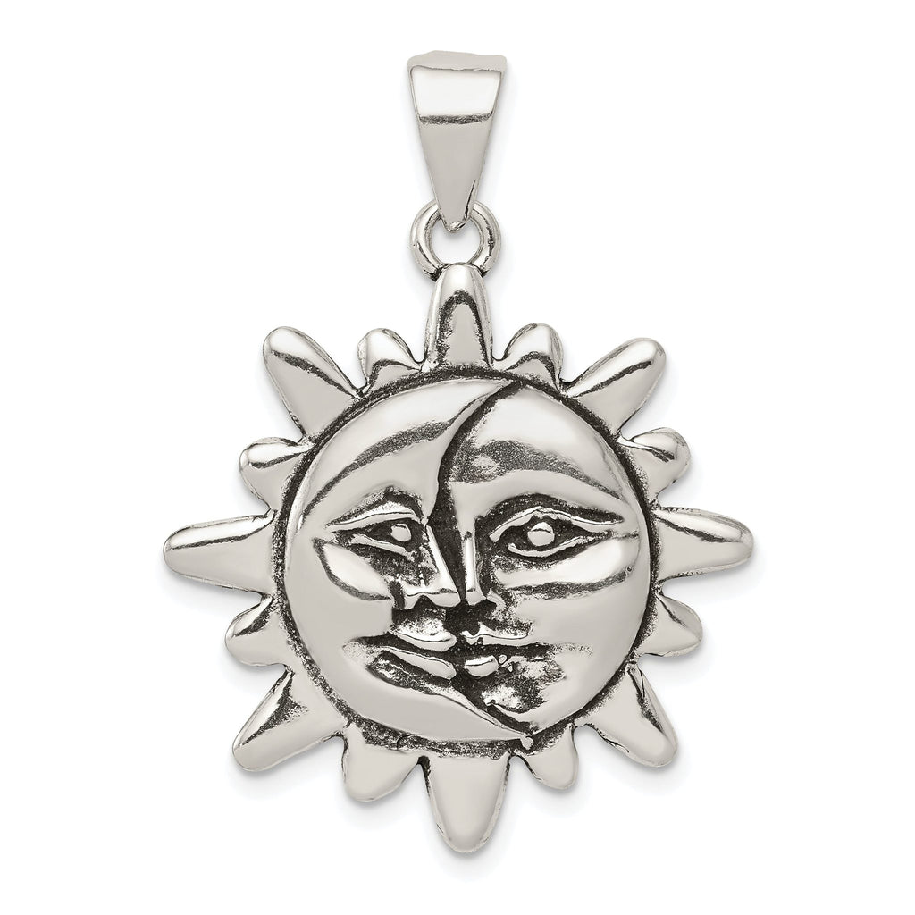 Men's Sterling Silver 925 Antiqued Sun & Moon Face Pendant