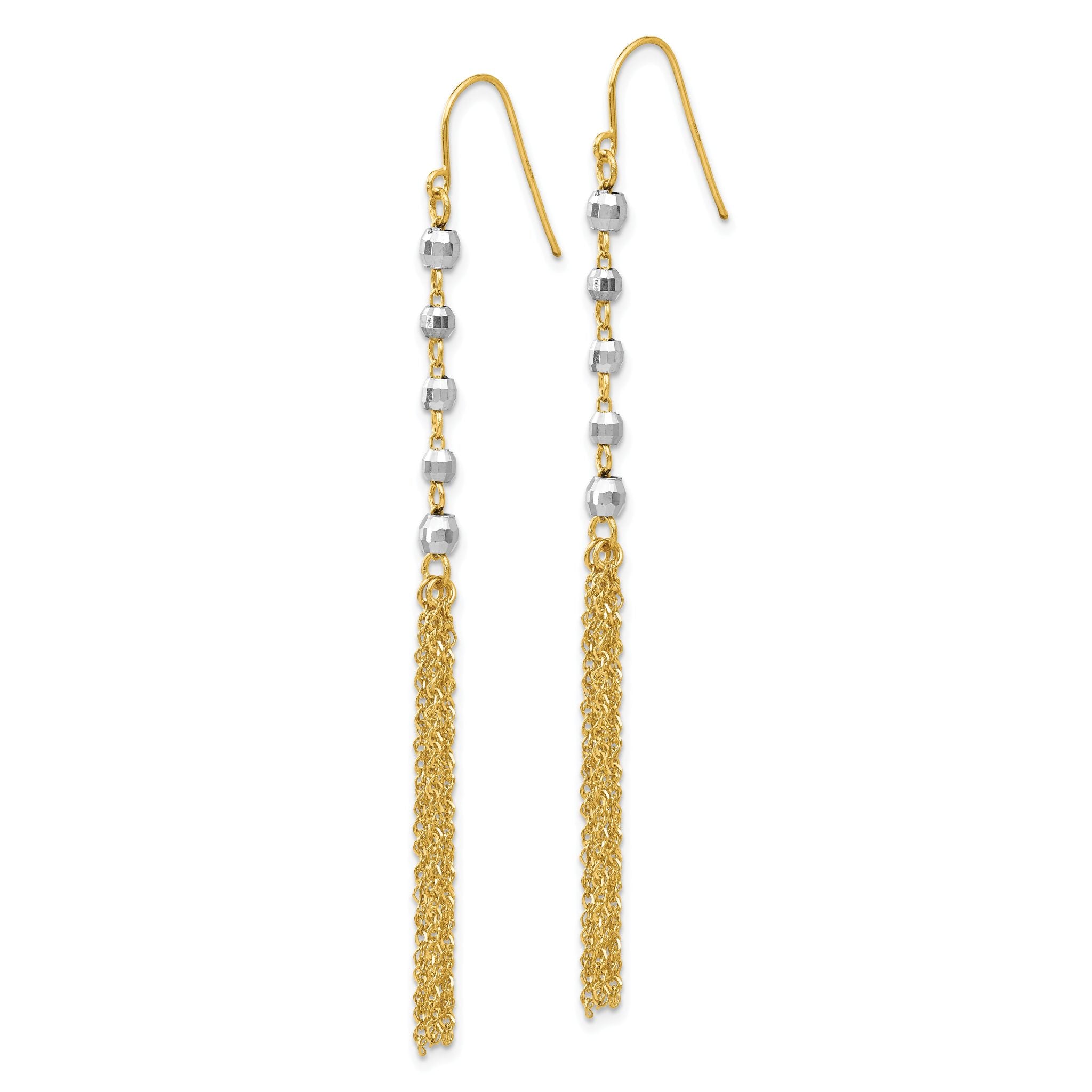 14K Two-tone Bead Tassel Earrings Secondary image