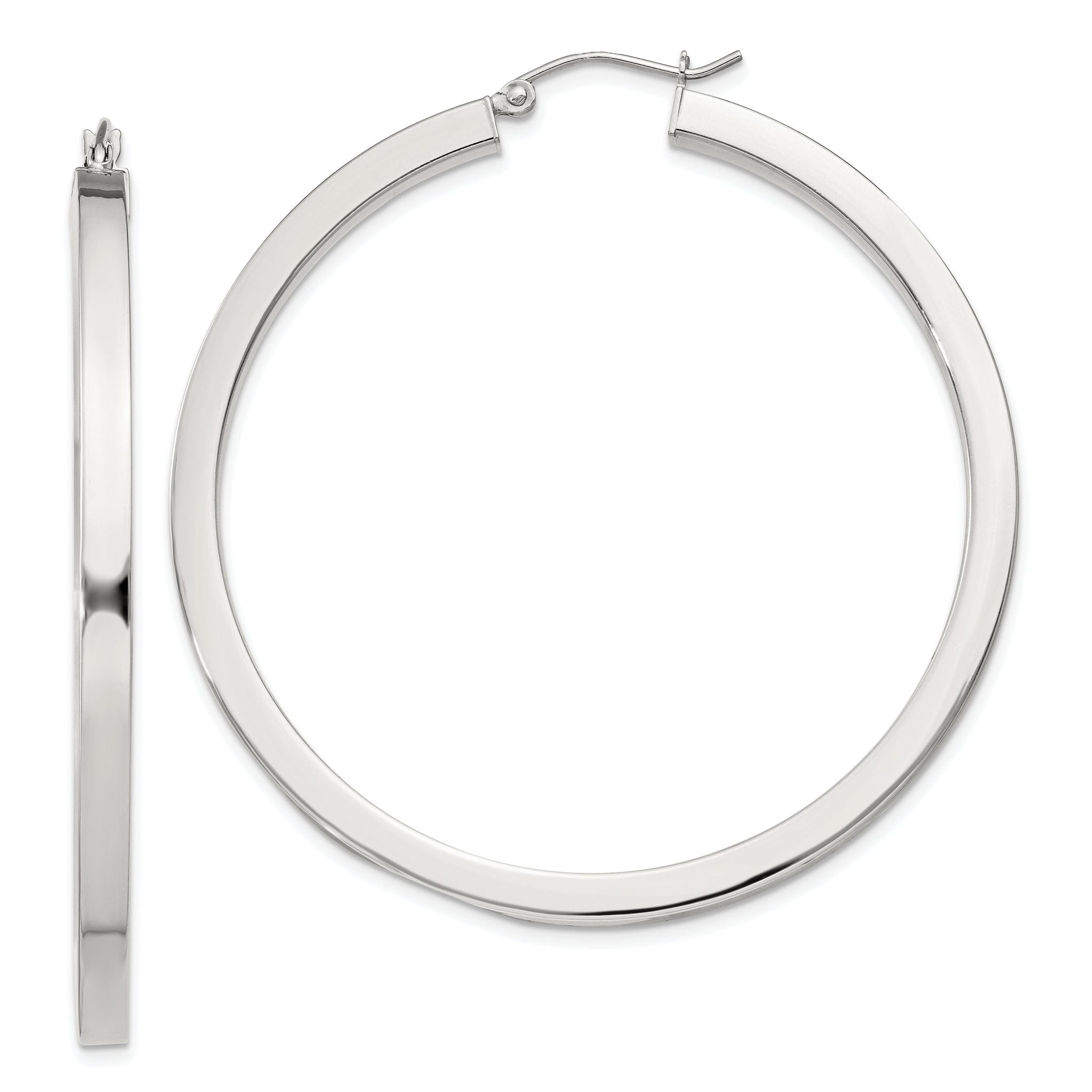 Sterling Silver 3x50mm Square Tube Hoop Earrings Main image