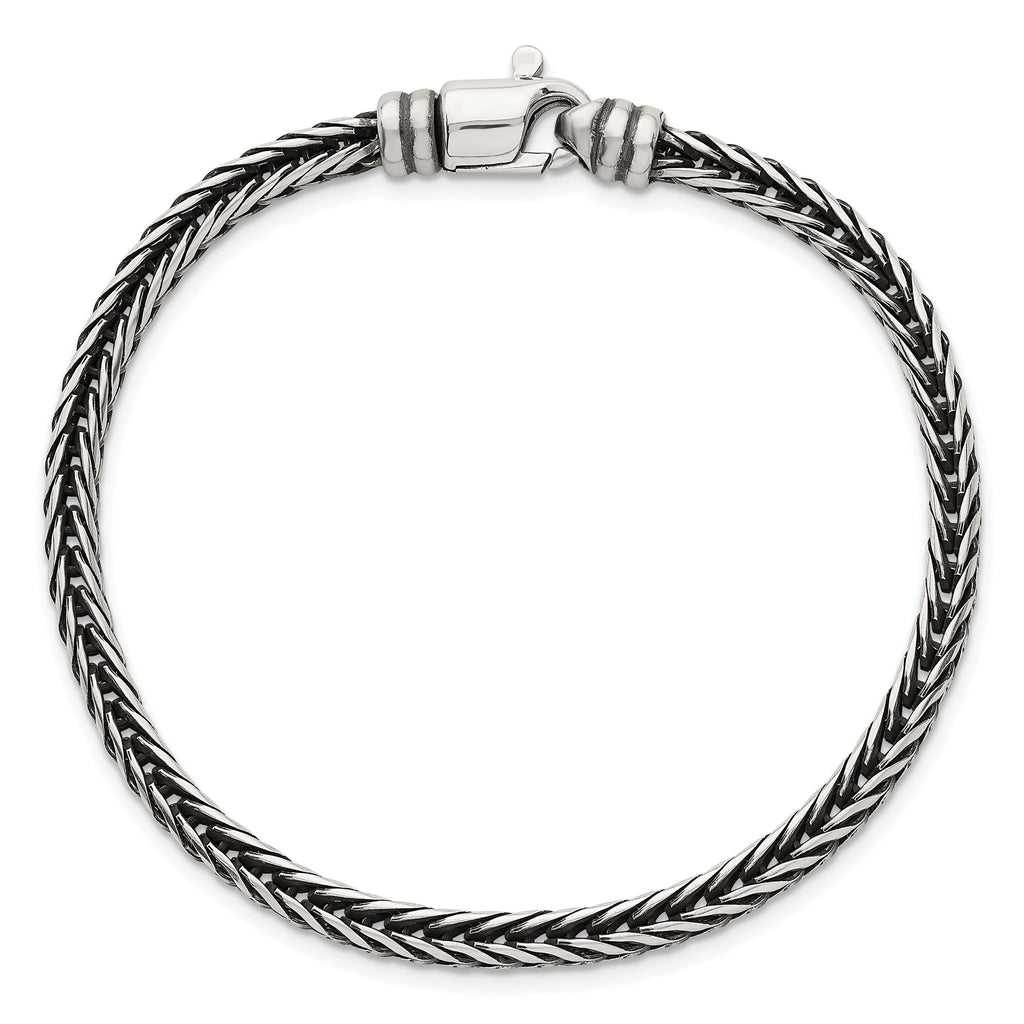 Sterling Silver Antiqued Polished 4.25mm Franco Chain 8 inch Bracelet