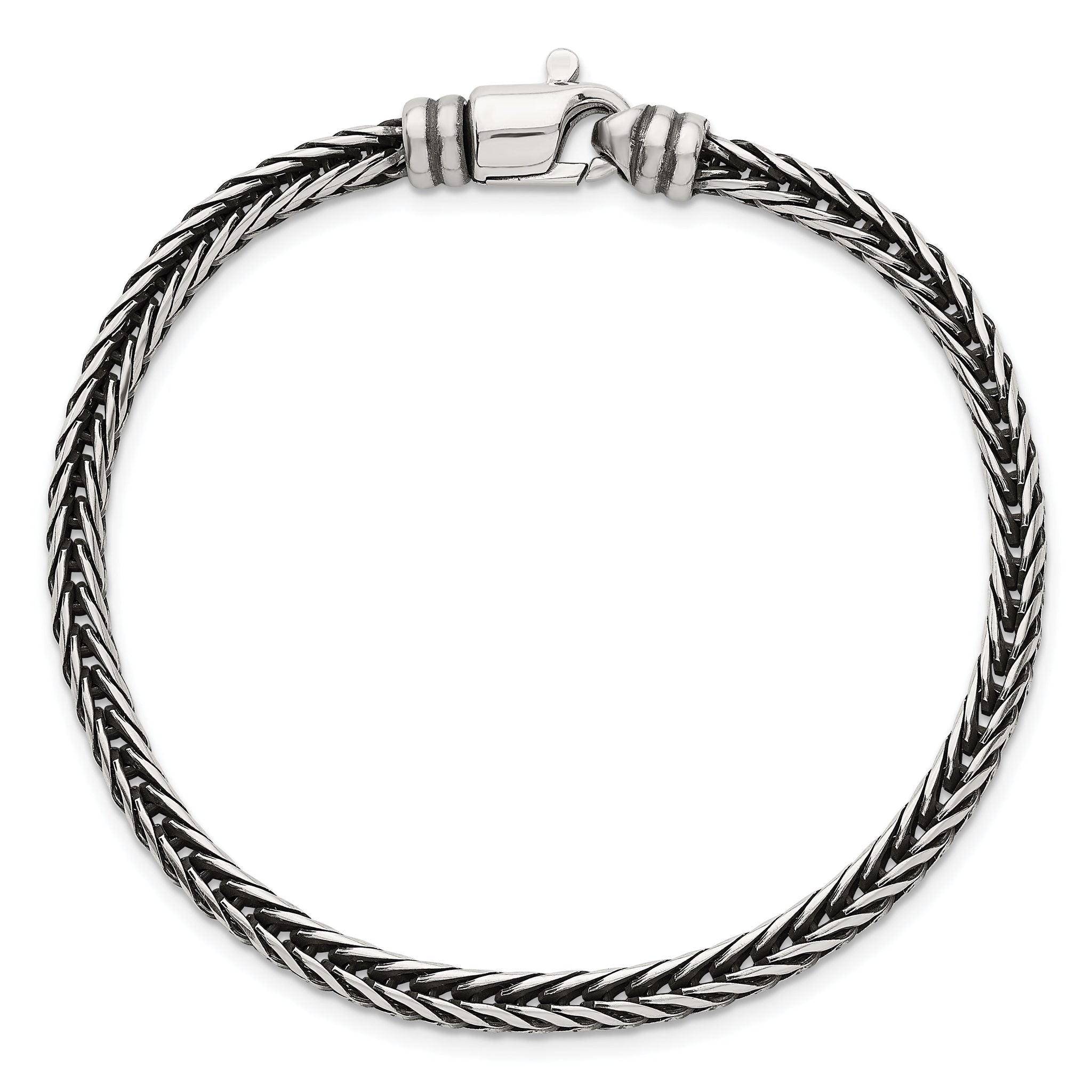 Sterling Silver Antiqued Polished 4.25mm Franco Chain 8 inch Bracelet