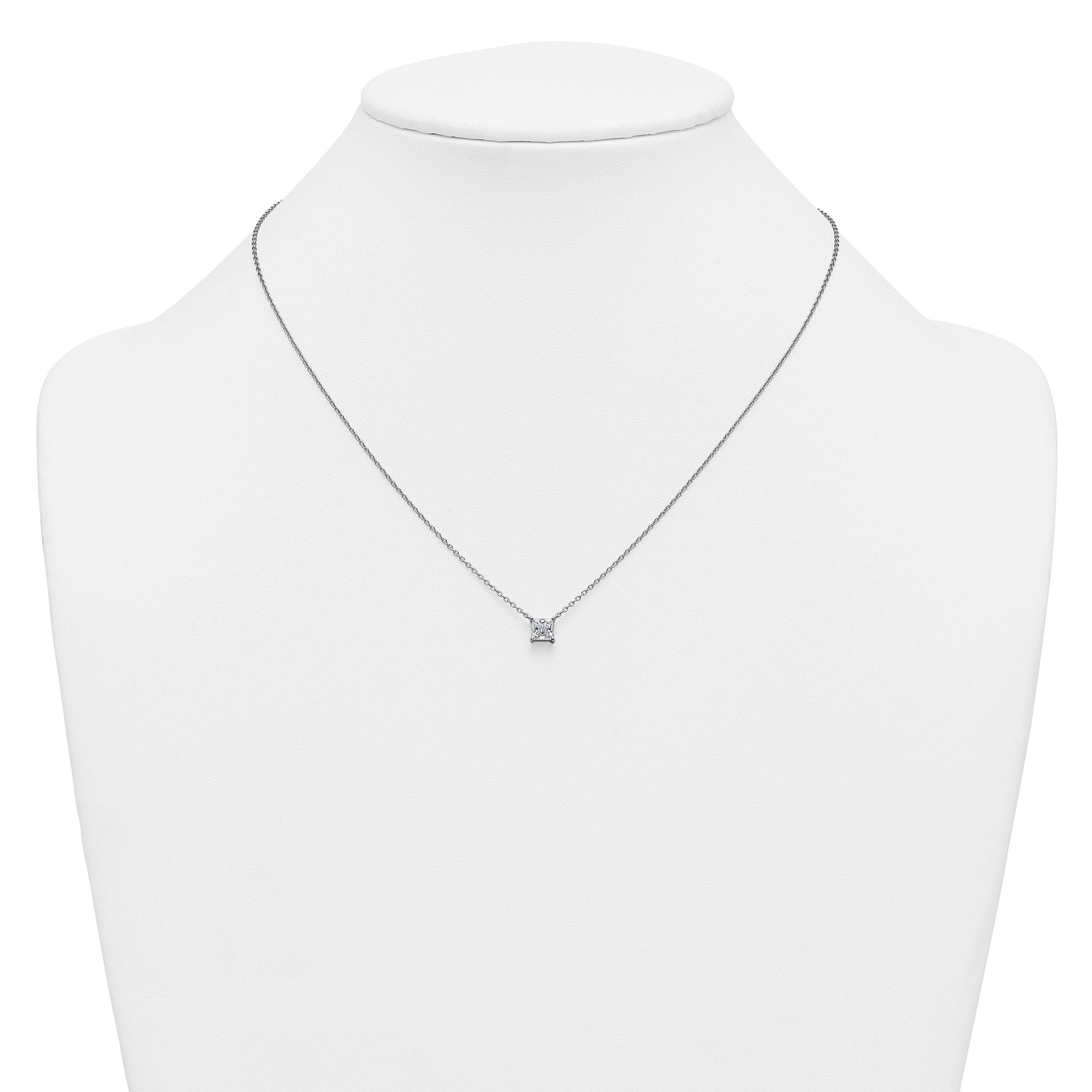 14k White Gold 3/4 carat Lab Grown Diamond VS+ F+ Princess Complete Bezel Set Chain Slide Pendant