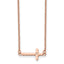 Chisel Stainless Steel Polished Rose IP-plated with CZ Sideways Cross on a 21.25 inch with 4.25in extension Cable Chain Necklace