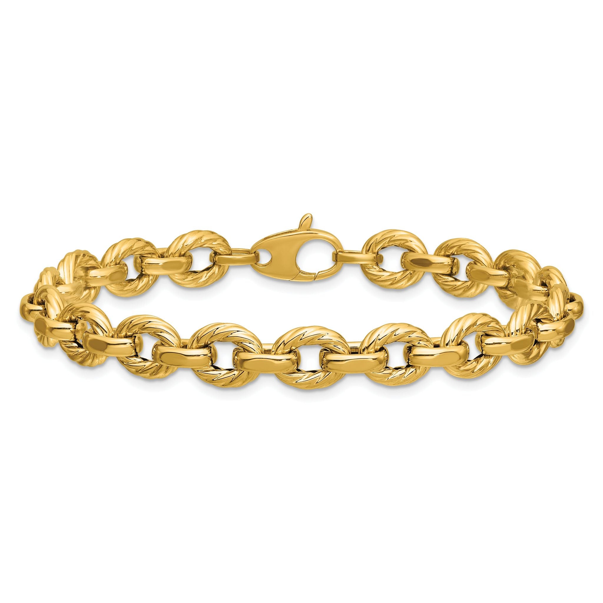14K Polished and Twisted Fancy Link Bracelet