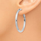 14K White Gold Polished Omega Back Hoop Earrings for Women
