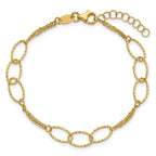 14K Polished Dia-cut  2-Strand Oval Links w/1in ext. Bracelet