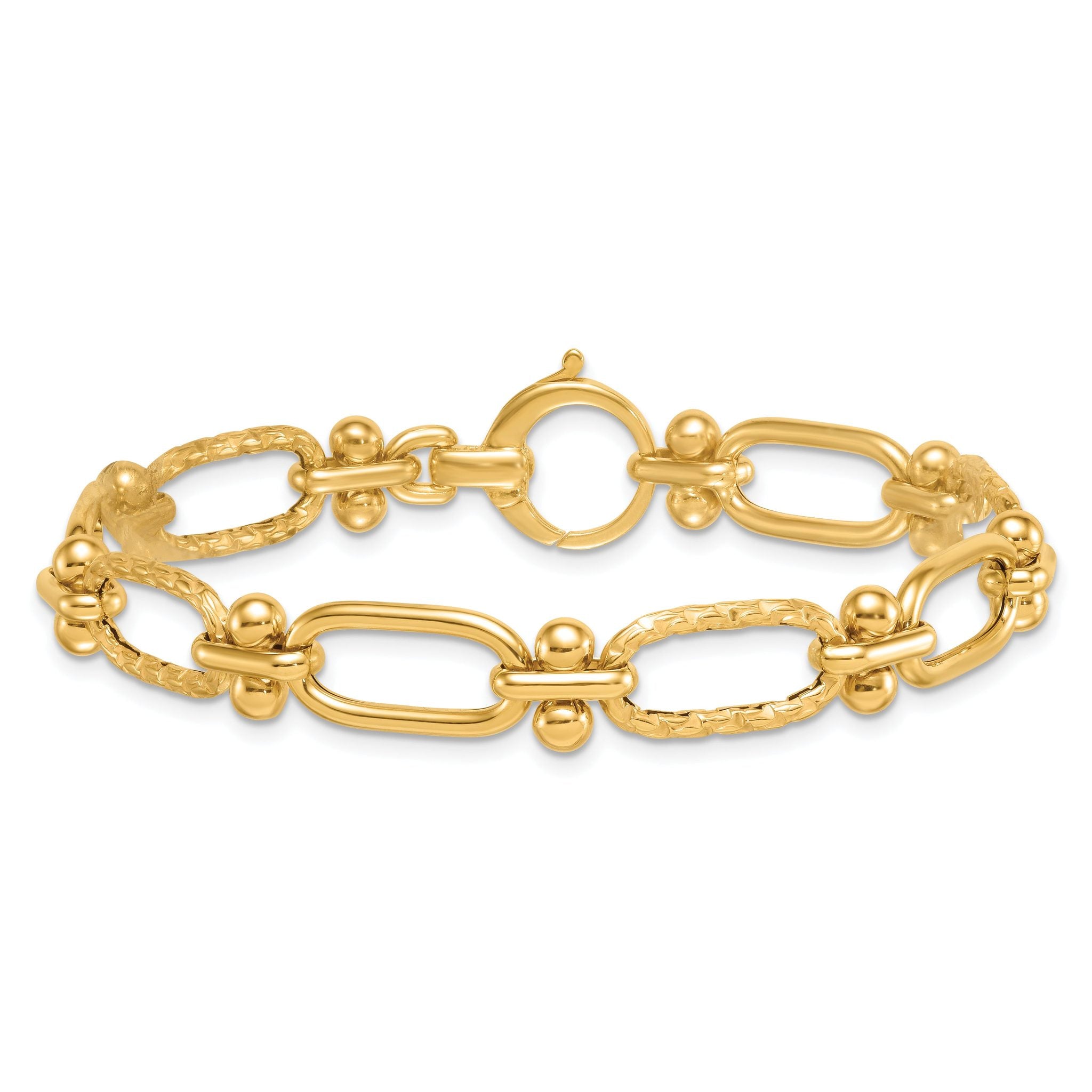 14k Polished 9mm Lightweight Oval Textured Fancy Link 8 inch Bracelet