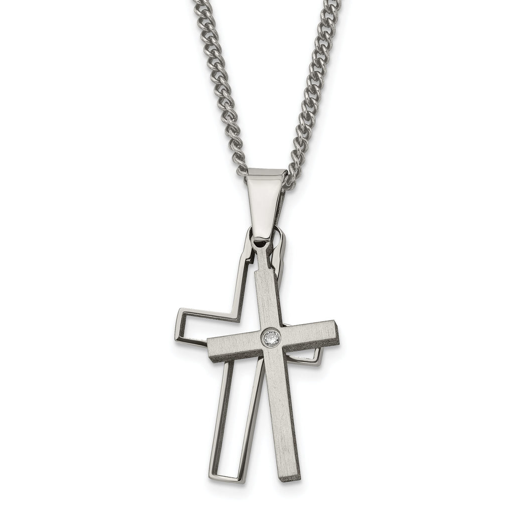 Sophia Jewelers Titanium Diamond Cross Necklace with Polished & Brushed Finish