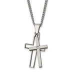 Sophia Jewelers Titanium Diamond Cross Necklace with Polished & Brushed Finish