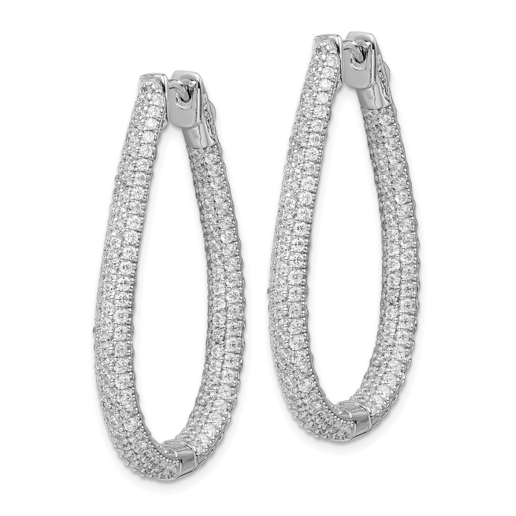 Sterling Shimmer Sterling Silver Rhodium-plated 308 Stone PavÃƒÆ’Ã‚Â¢ÃƒÂ¢Ã‚â€šÃ‚Â¬Ãƒâ€¦Ã‚Â¡ 1.2mm-1.5mm CZ In and Out Teardrop Hinged Hoop Earrings Secondary image