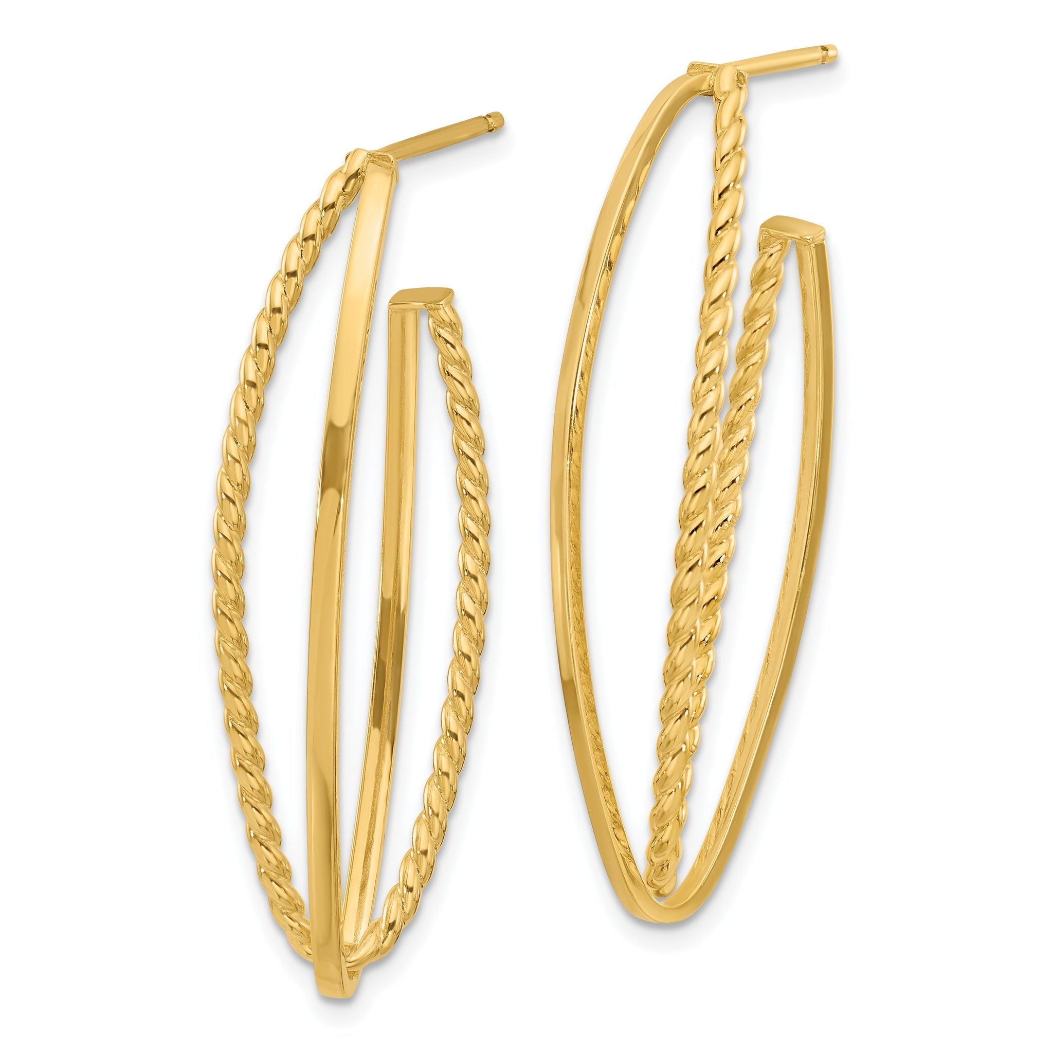 14K Polished and Textured Fancy Drop Post Earrings Secondary image