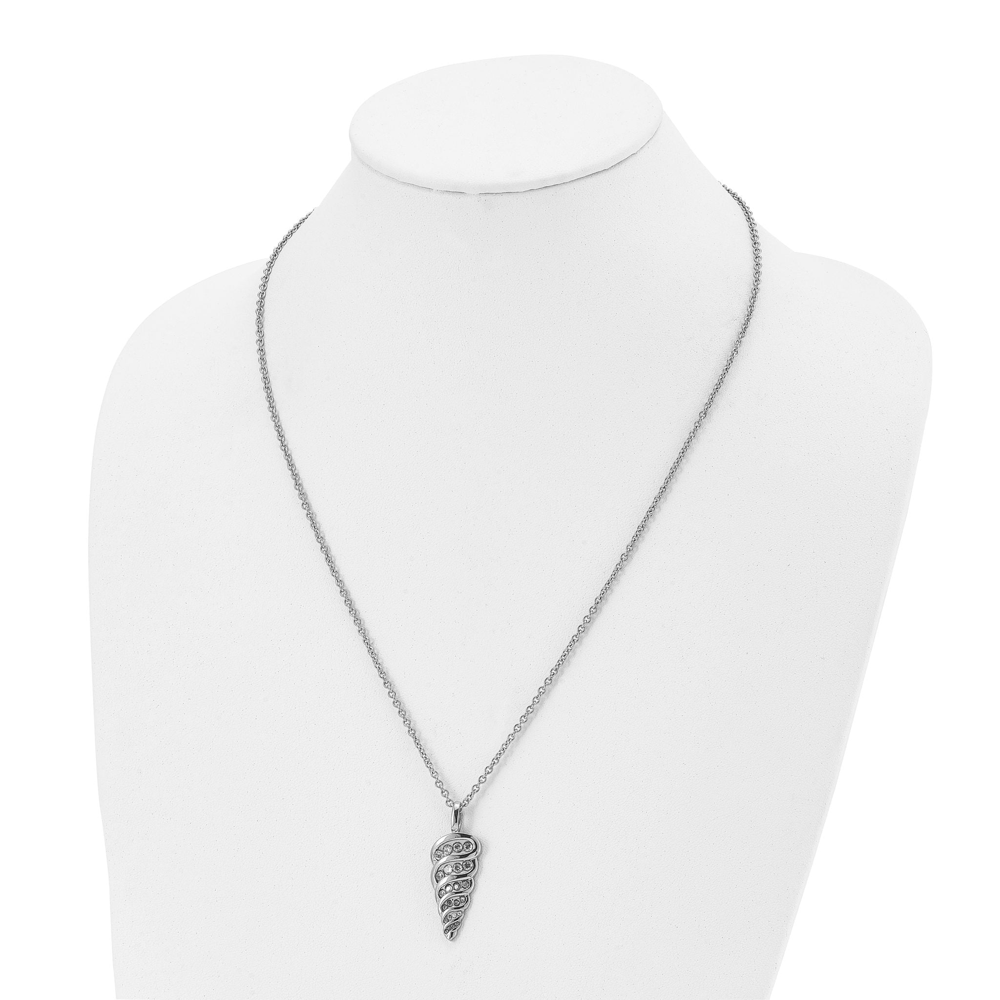 Shell Necklace with CZ in Stainless Steel, 22in