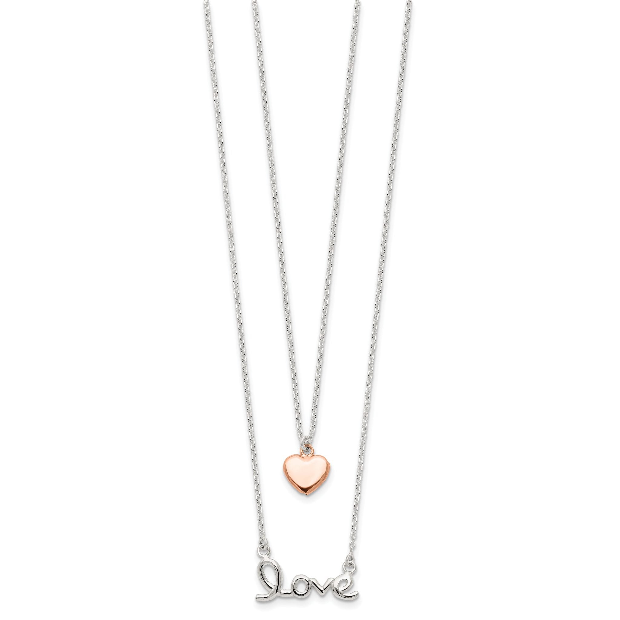 Sterling Silver Rose-tone LOVE and Heart 18in Necklace Secondary image