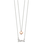 Sterling Silver Rose-tone LOVE and Heart 18in Necklace