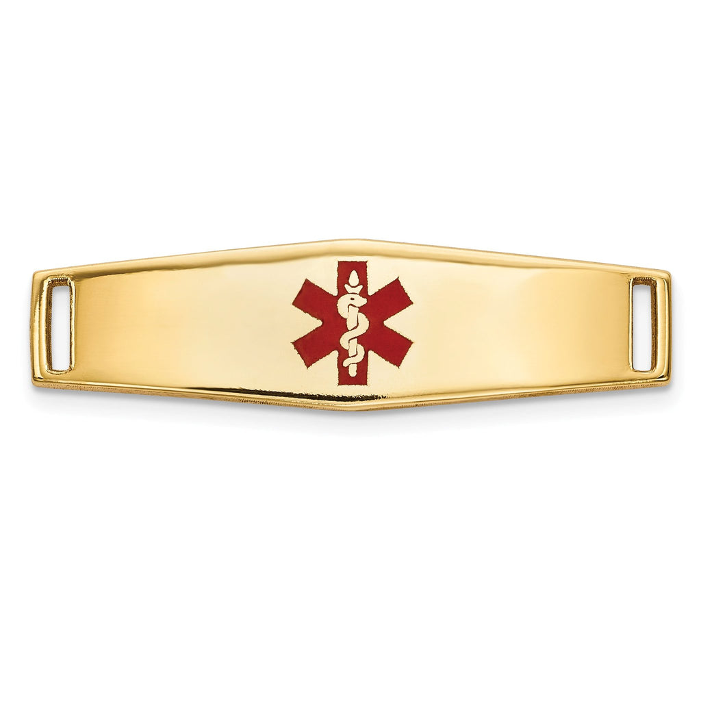 14K Gold Engravable Medical ID Bracelet with Red Enamel Unisex