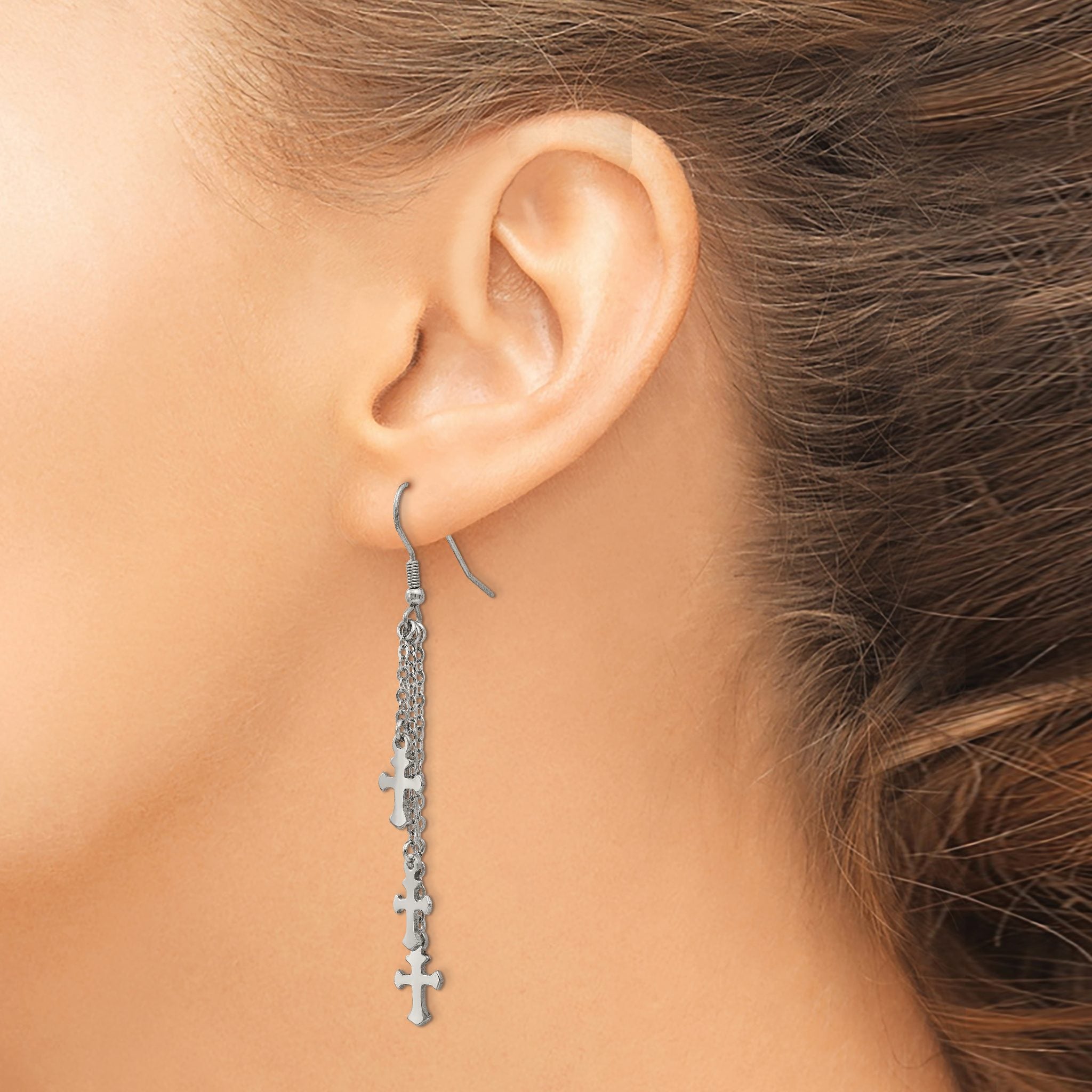 Stainless Steel Polished Cross Drop Dangle Earrings for Women