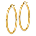 10K Gold Polished 2.5mm Hoop Earrings with Wire Clutch Closure