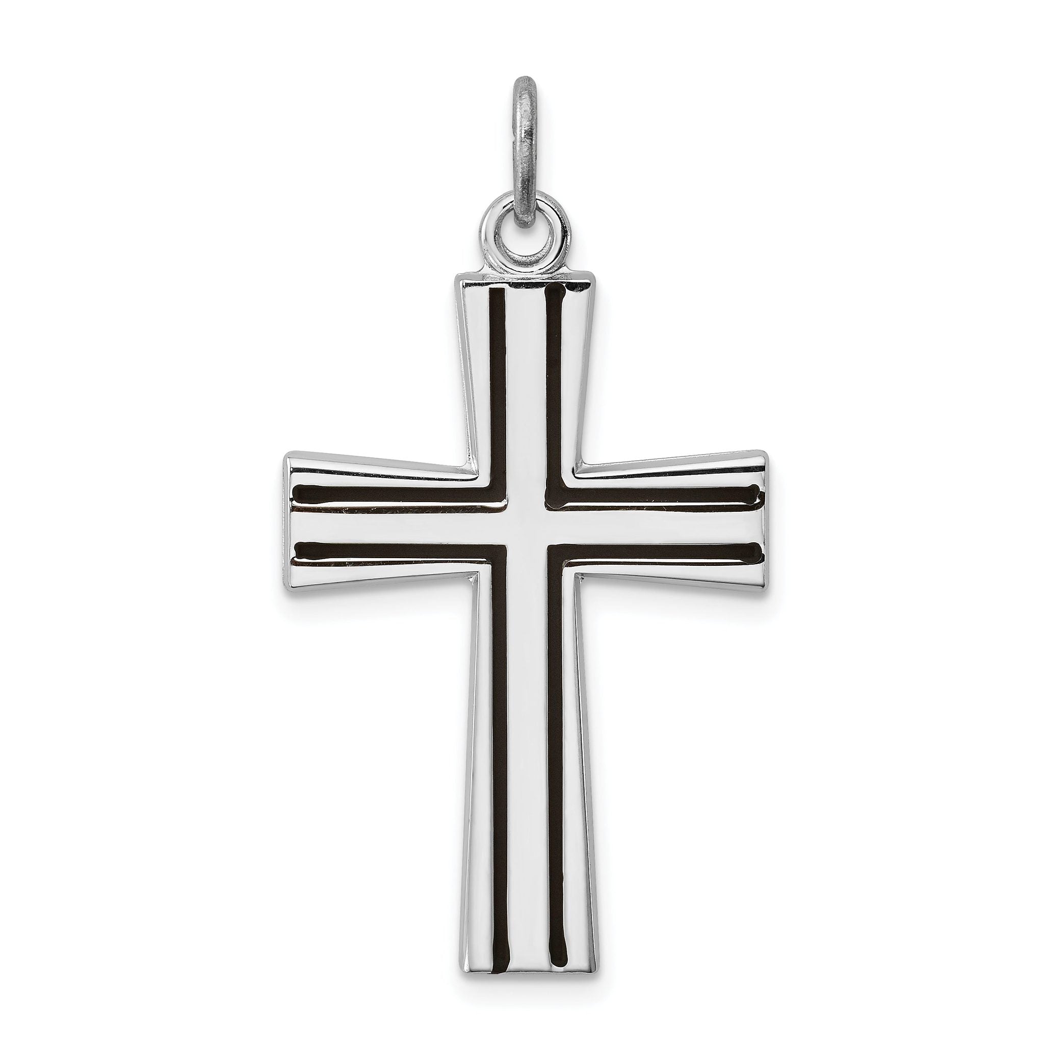 Sterling Silver 925 Rhodium-Plated Enameled Latin Cross Charm Polished Finish