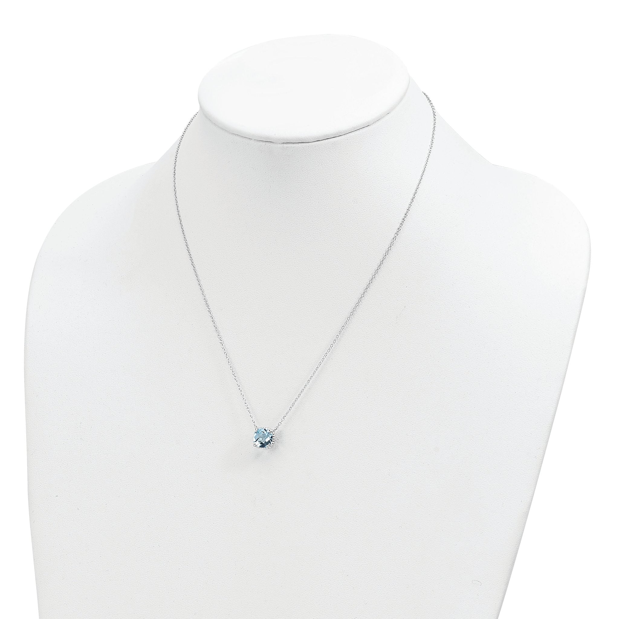 Sterling Silver Rhodium-plated Square Blue Topaz w/2 in ext. Necklace