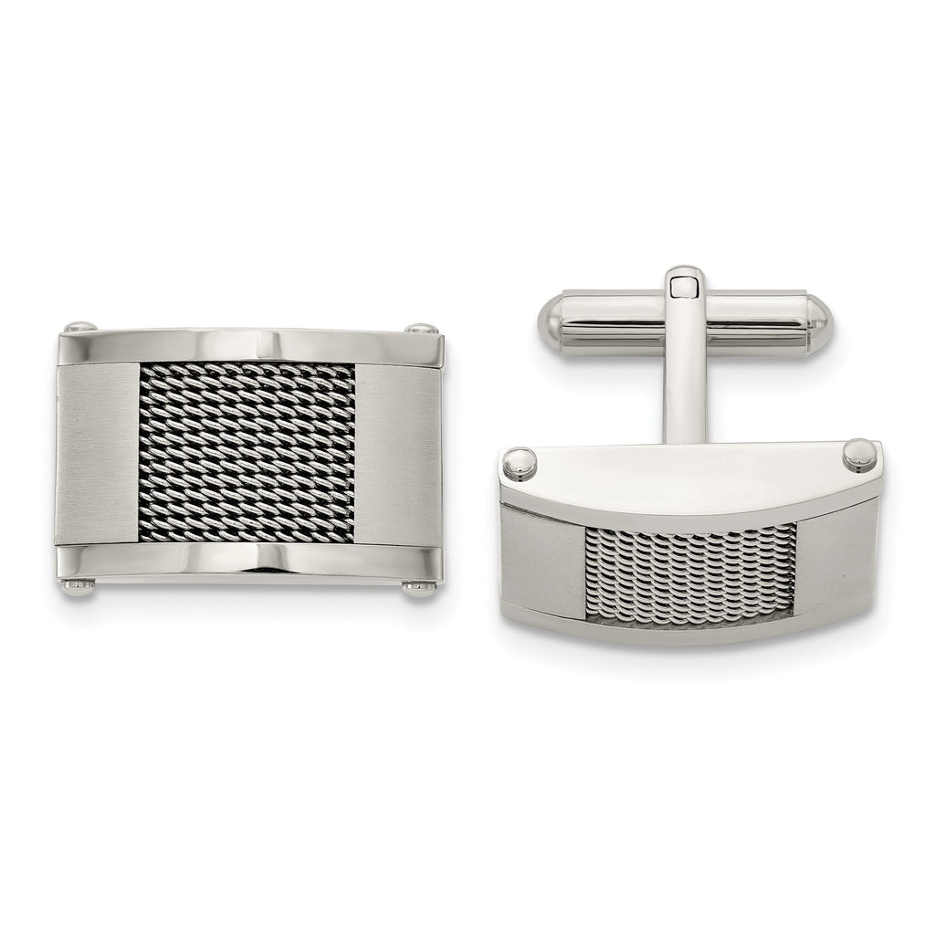 Stainless Steel Brushed & Polished Wire Inlay Cuff Links