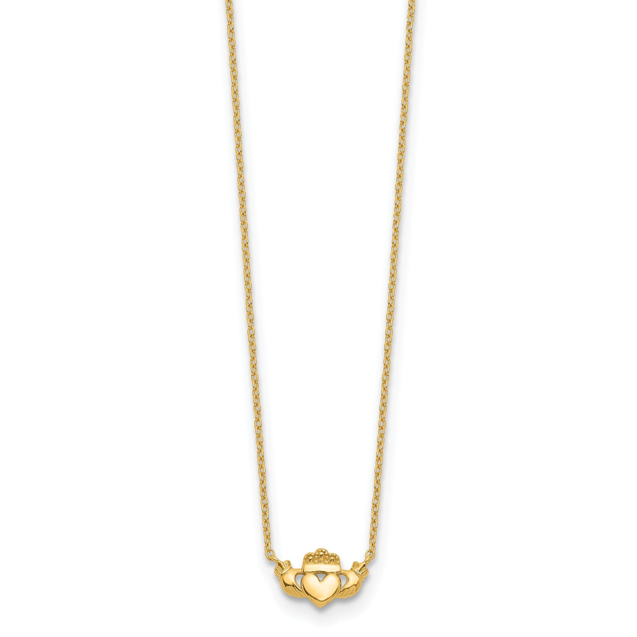 14K Gold Polished Claddagh Necklace Elegant Women's Jewelry 17 Inch Secondary image