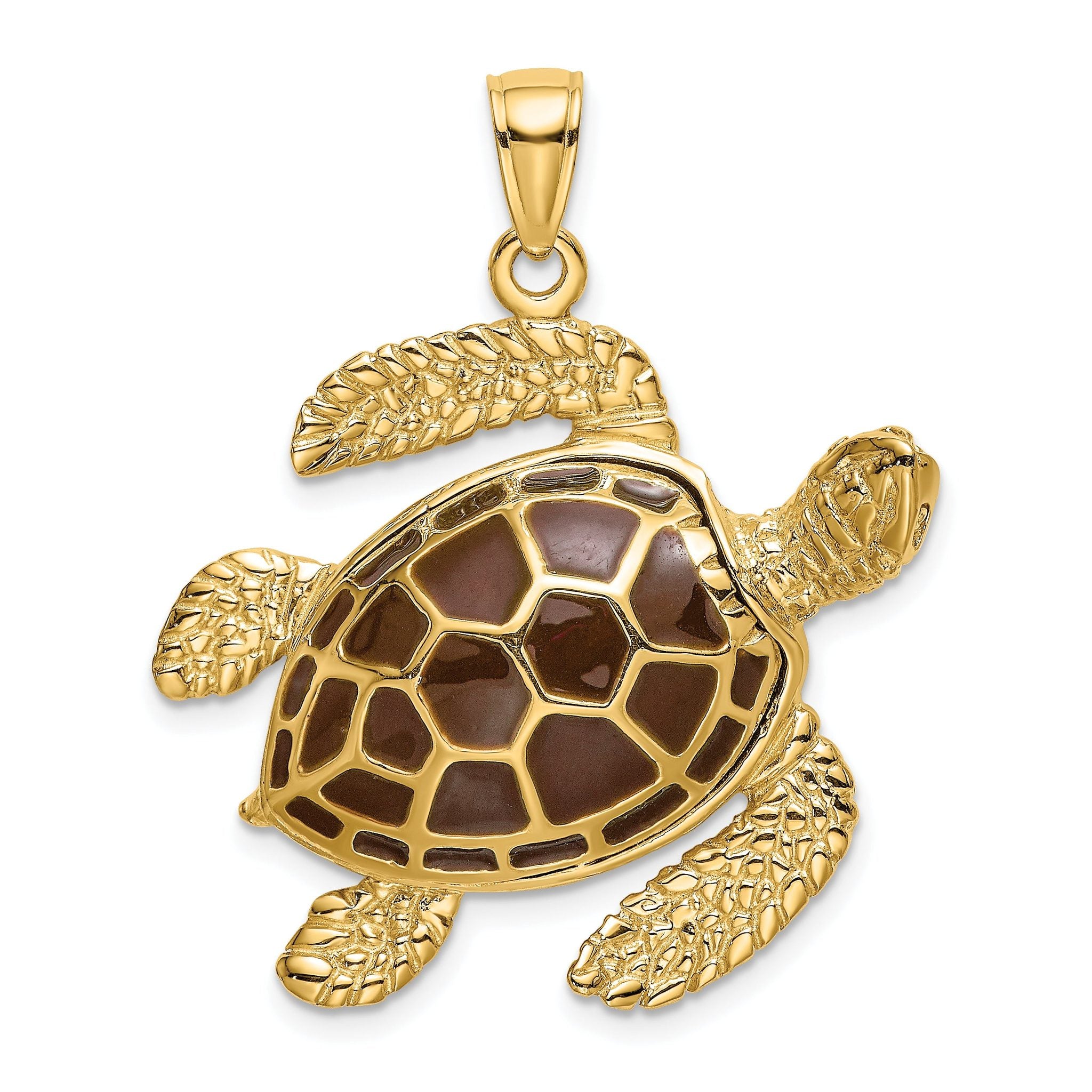 14K 3-D Brown Enamel Large Sea Turtle Charm Main image