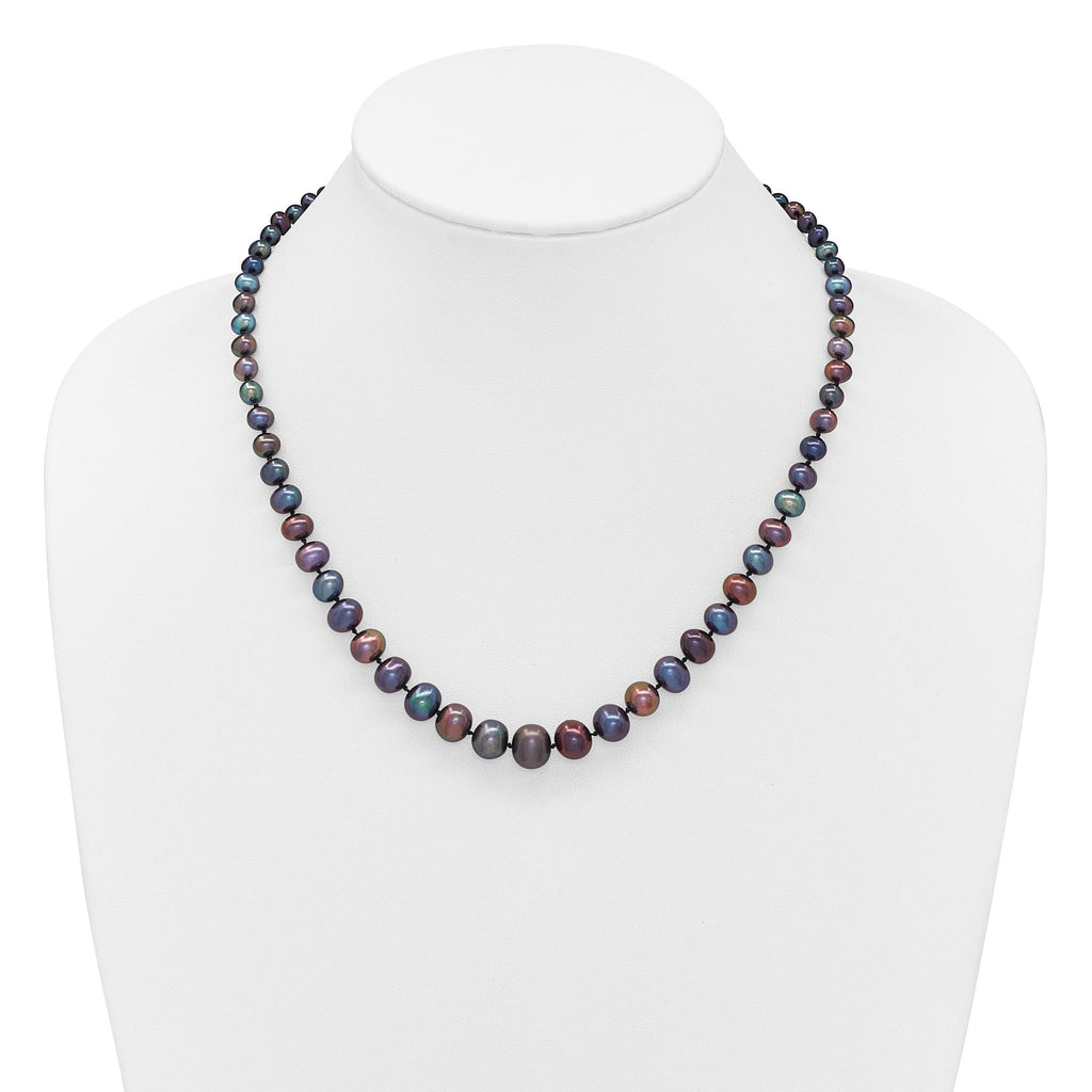 14k White Gold 4-10mm Graduated Black Near Round Freshwater Cultured Pearl 18 inch Necklace