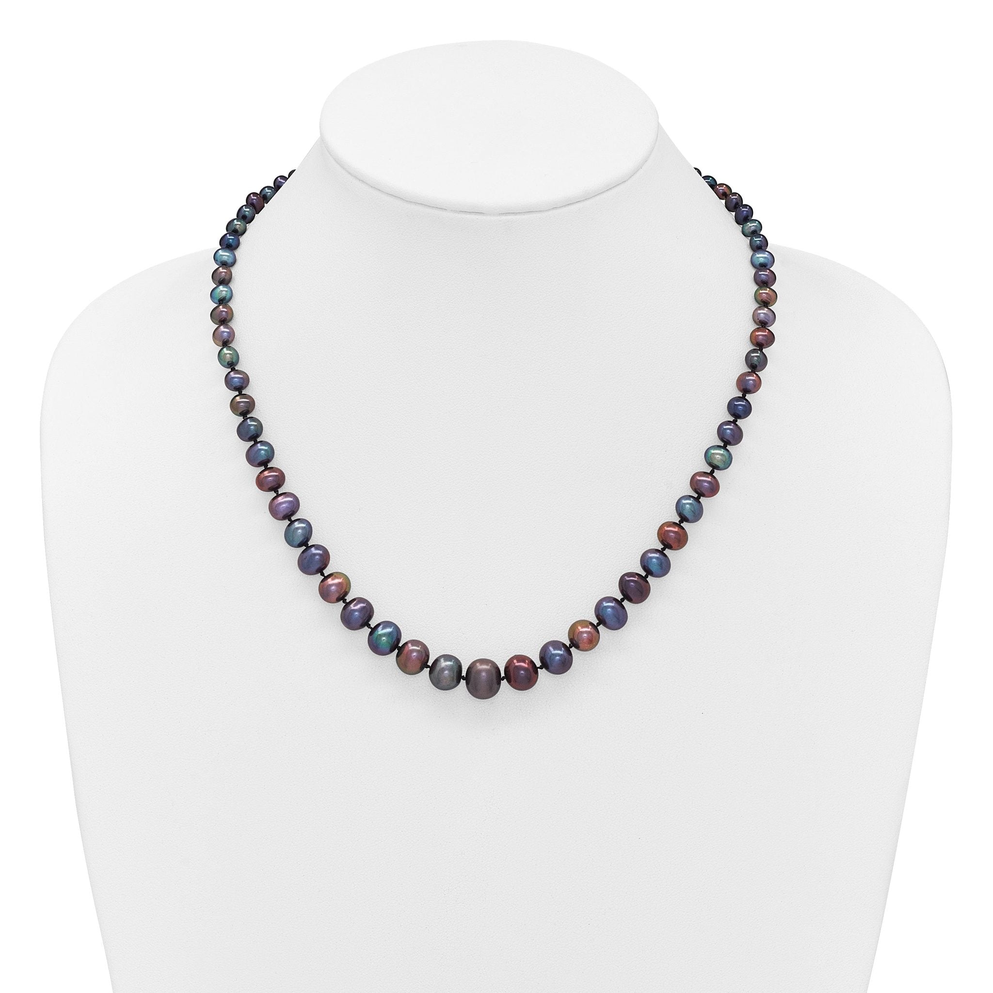 14k White Gold 4-10mm Graduated Black Near Round Freshwater Cultured Pearl 18 inch Necklace