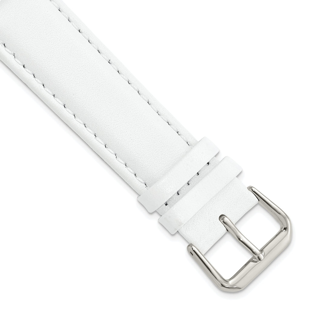 Smooth Leather Watch Band in White with Silver-Tone Buckle, 20mm