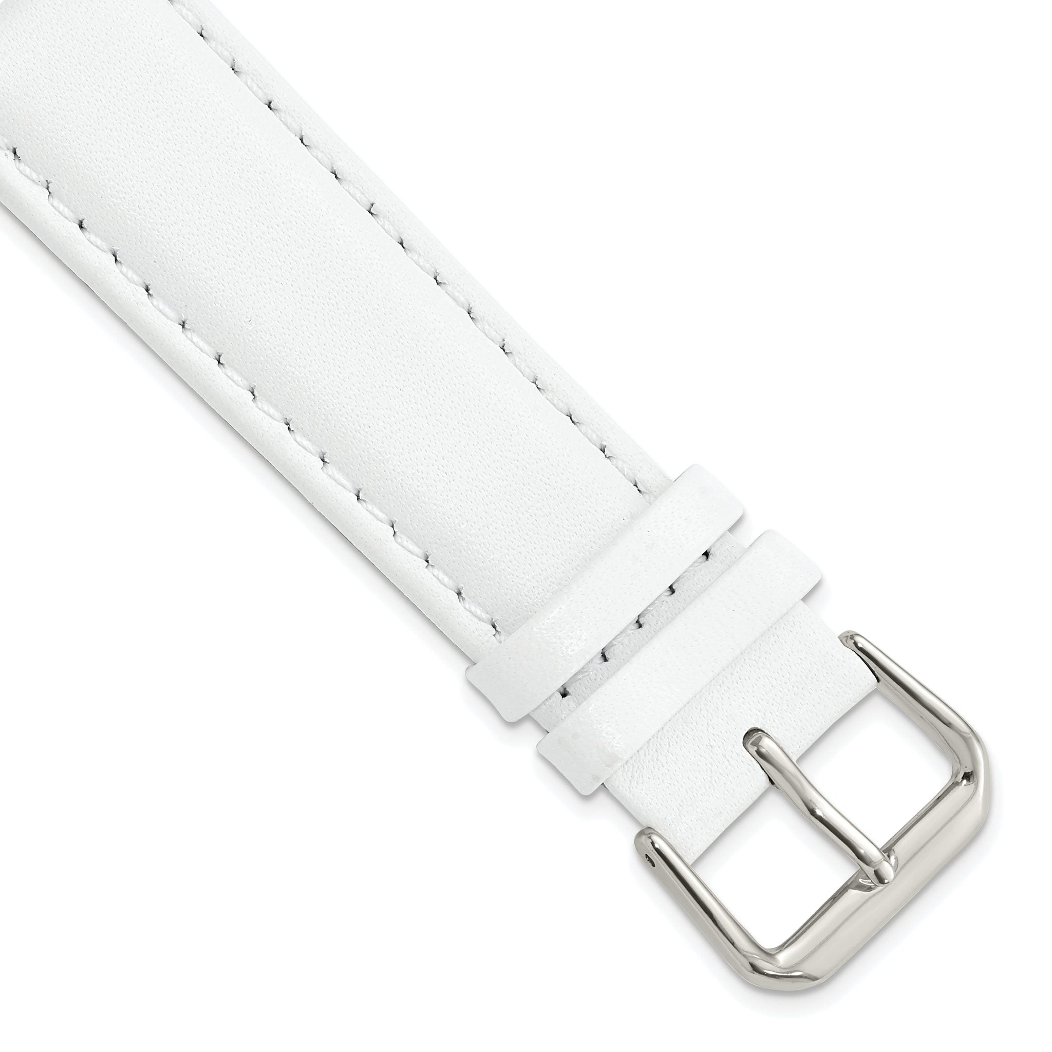 Smooth Leather Watch Band in White with Silver-Tone Buckle, 20mm