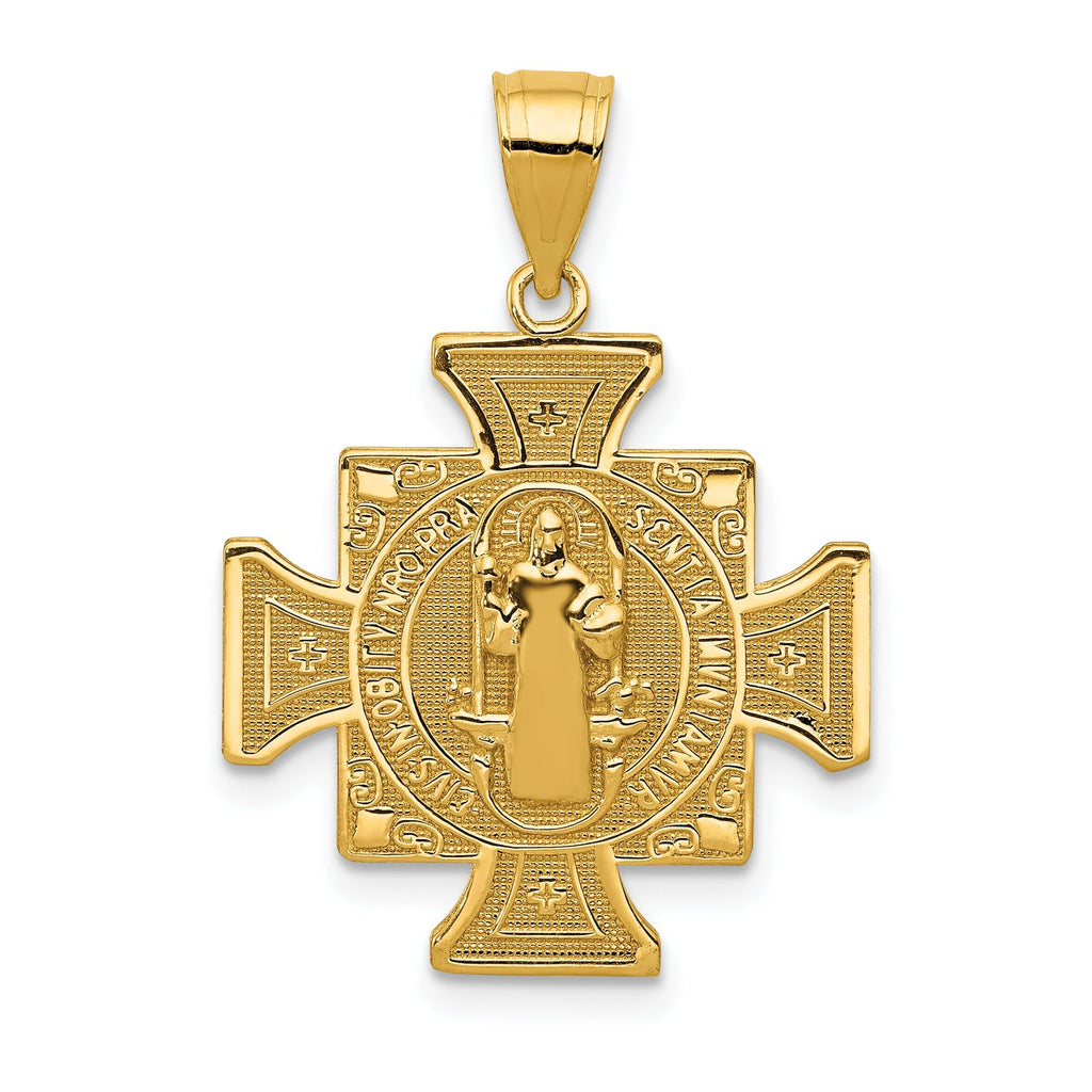 14K Gold San Benito Reversible Cross Pendant  Polished & Textured