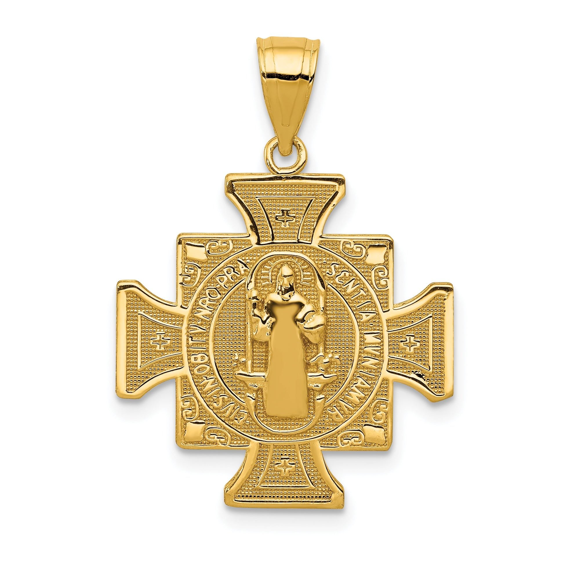 14K Gold San Benito Reversible Cross Pendant  Polished & Textured