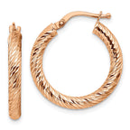 14k 3mm Polished Rose Gold Diamond-cut Round Hoop Earrings