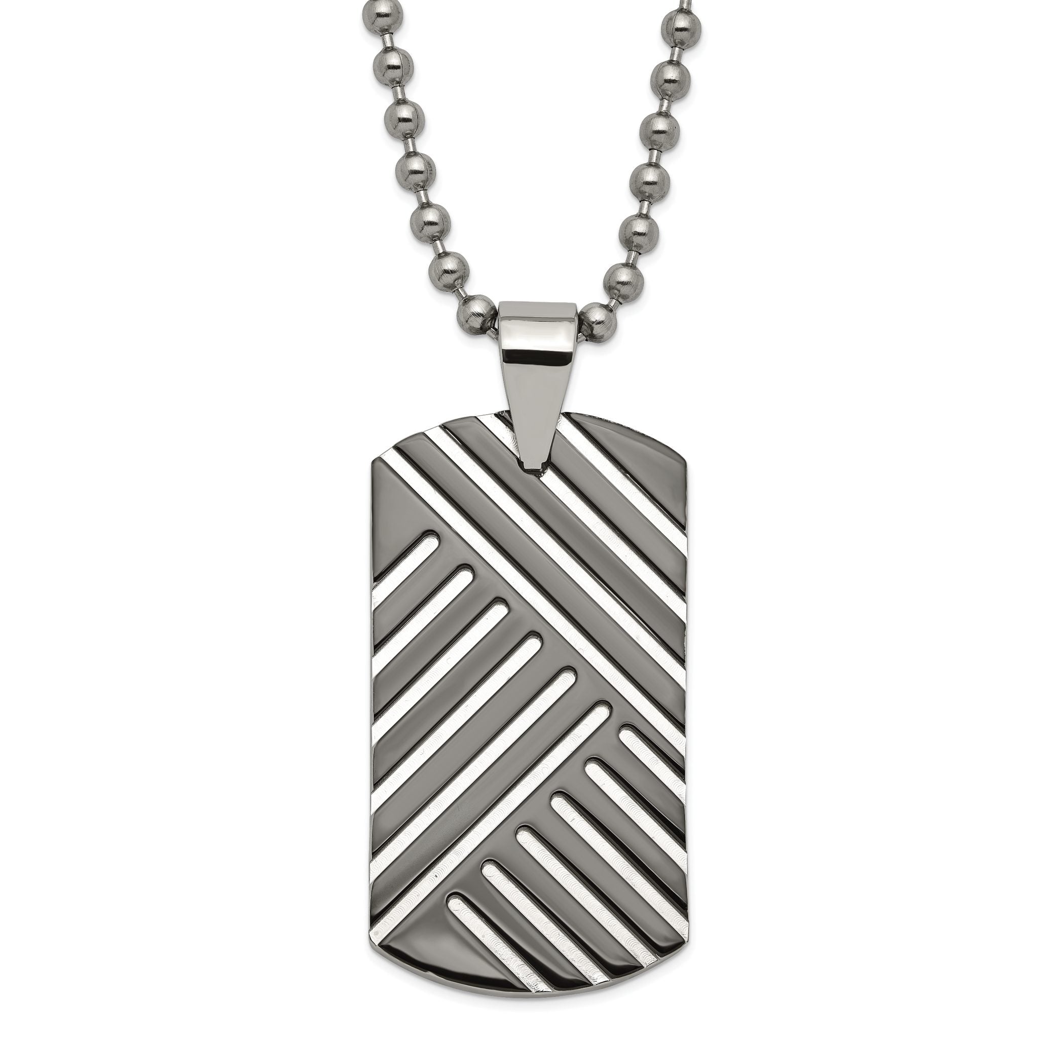 Stainless Steel & Black Enamel Polished Dog Tag Necklace Main image