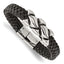 Stainless Steel Antiqued and Polished Black Leather Bracelet for Men