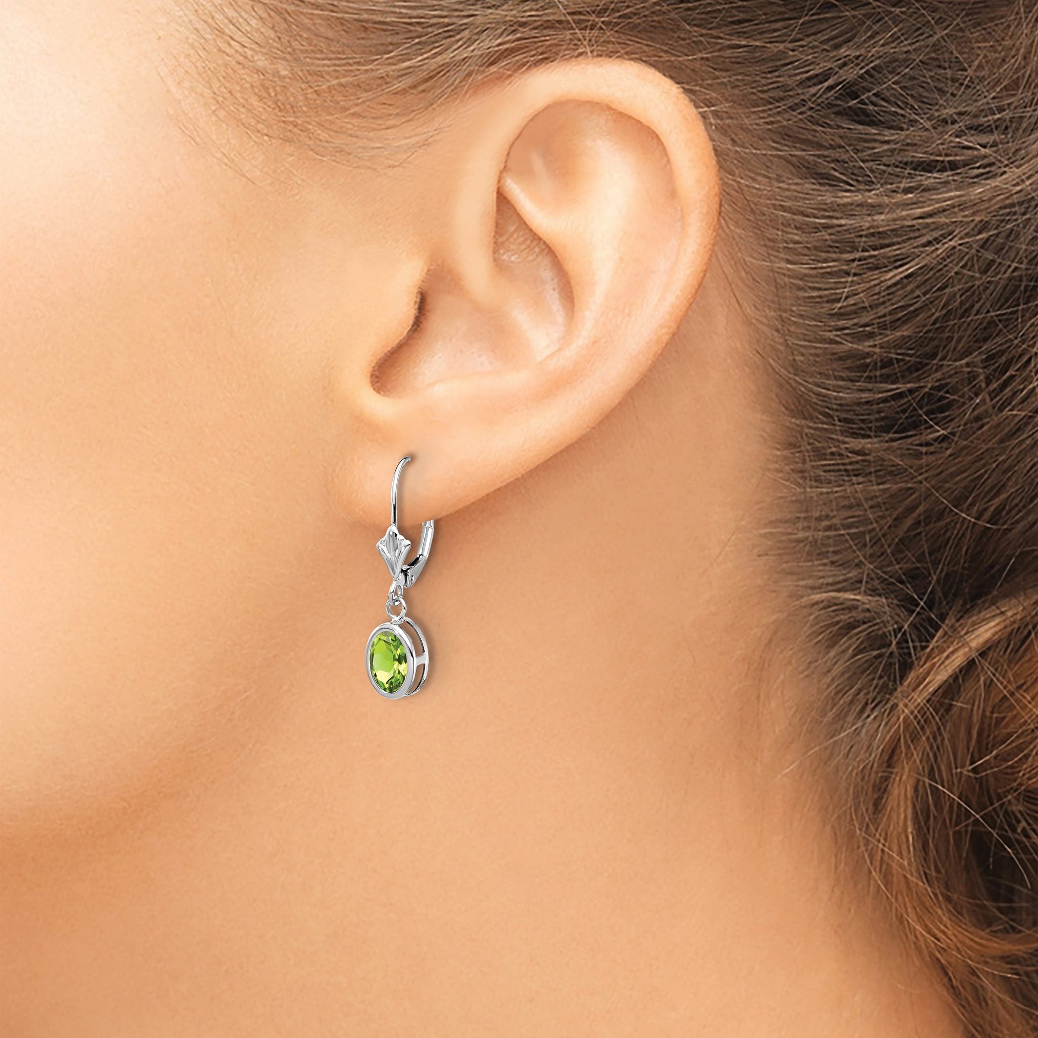 14k White Gold 7x5mm Oval Peridot Leverback Earrings