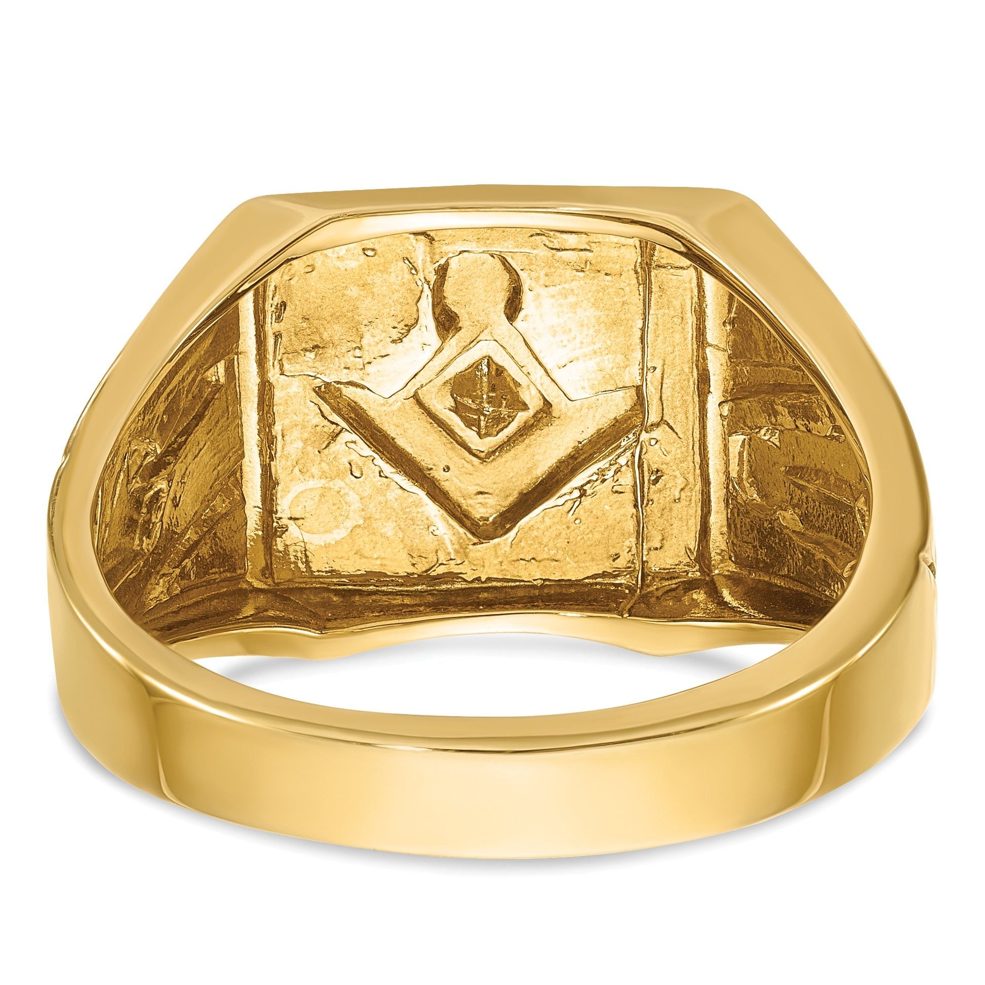 10k with White Rhodium Men's Polished and Textured Diamond Blue Lodge Master Masonic Ring