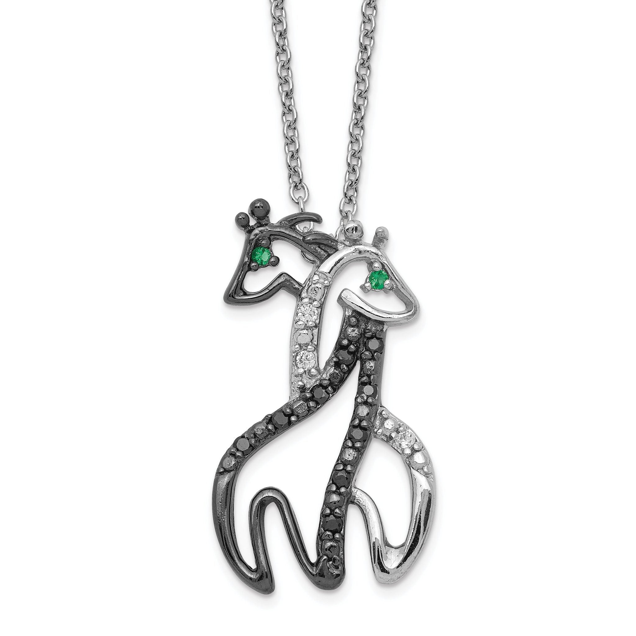 Cheryl M Sterling Silver Rhodium-plated with Black Rhodium Accent Brilliant-cut Black Green and White CZ Giraffes 18 Inch Necklace Main image