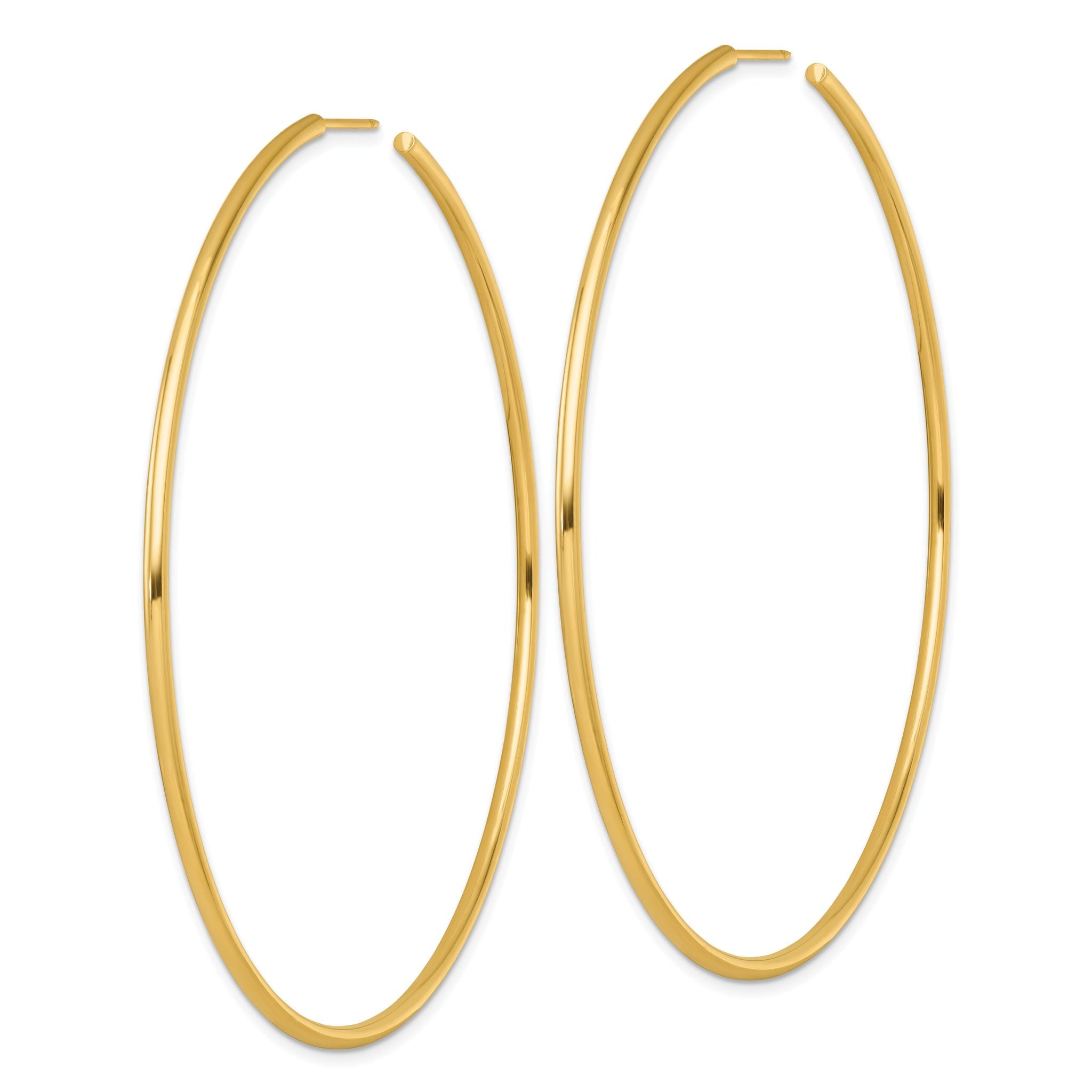 14k Polished 2.0 x 80mm Tube C-Hoop Post Earrings Secondary image