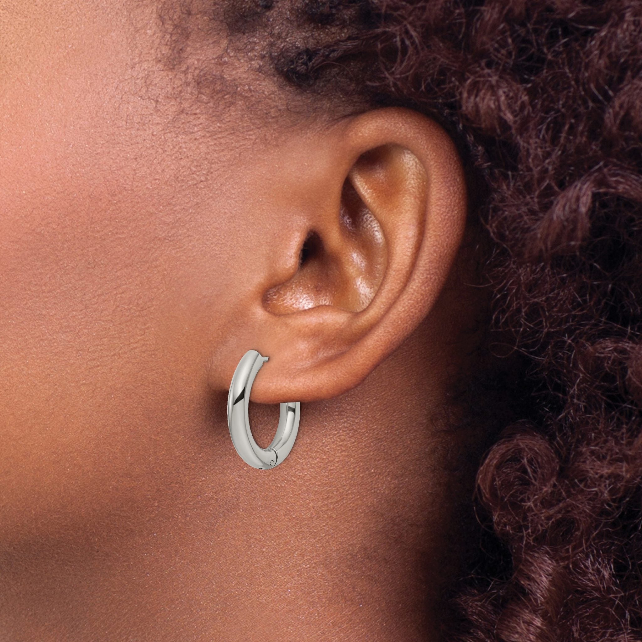 Stainless Steel Polished Hinged Huggie Hoop Earrings for Women