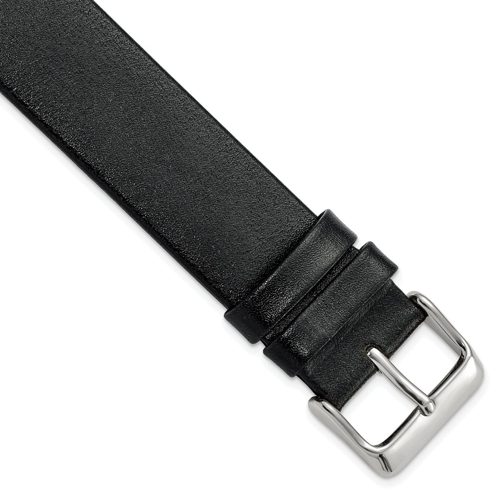 Italian Calfskin Watch Band in Black with Silver-Tone Buckle, 20mm