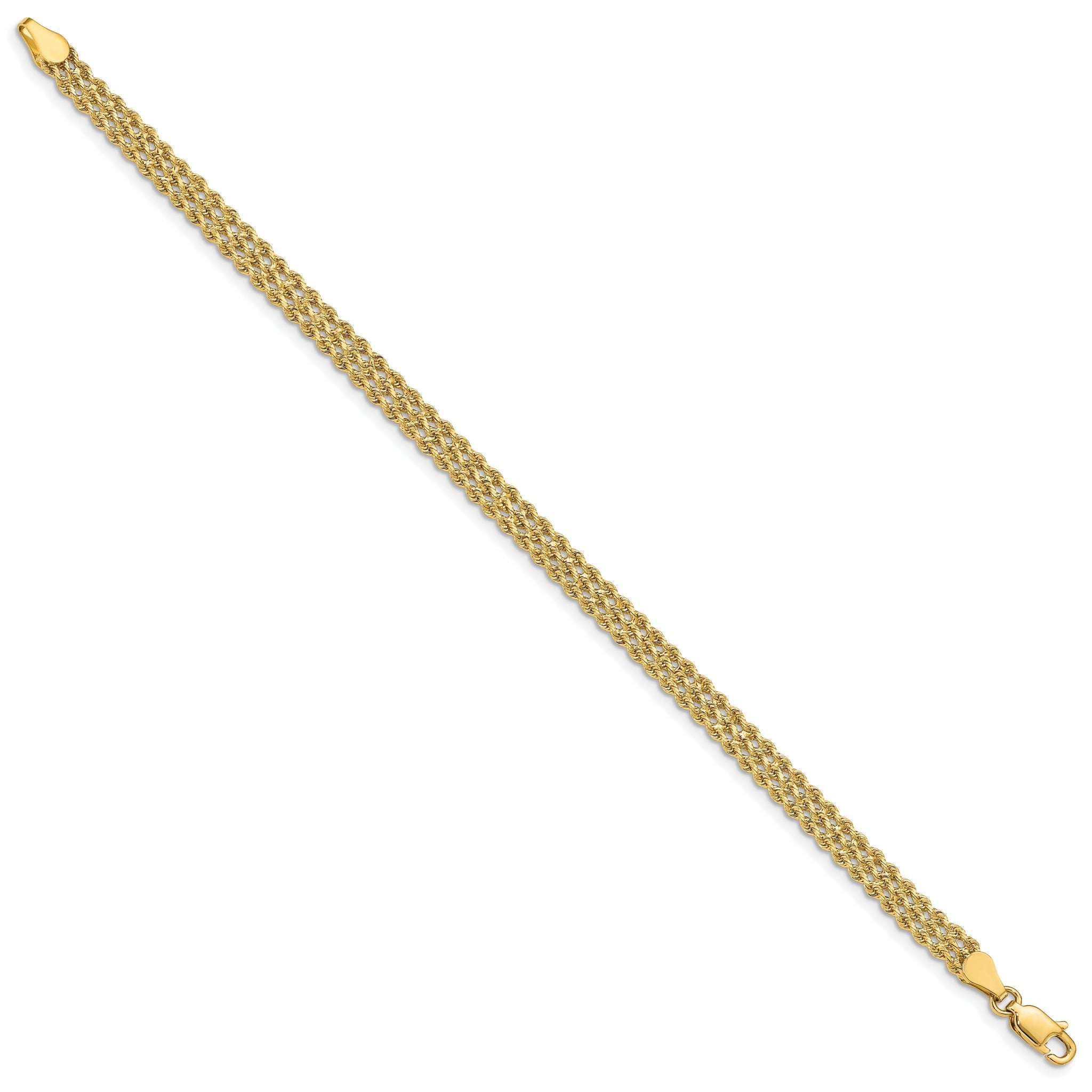 14k 4.5mm Wide Triple Strand Rope 7 inch Bracelet Secondary image