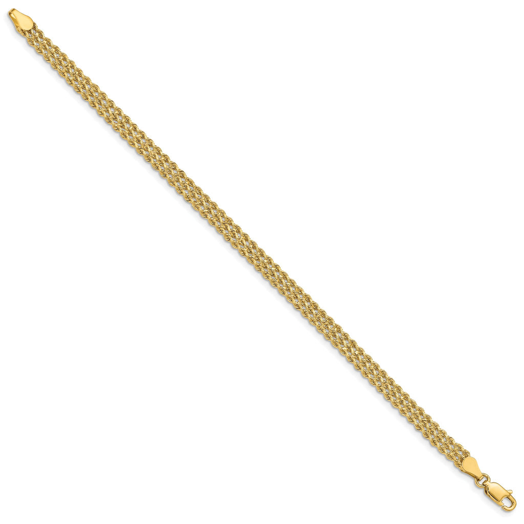 14k 4.5mm Wide Triple Strand Rope 7 inch Bracelet