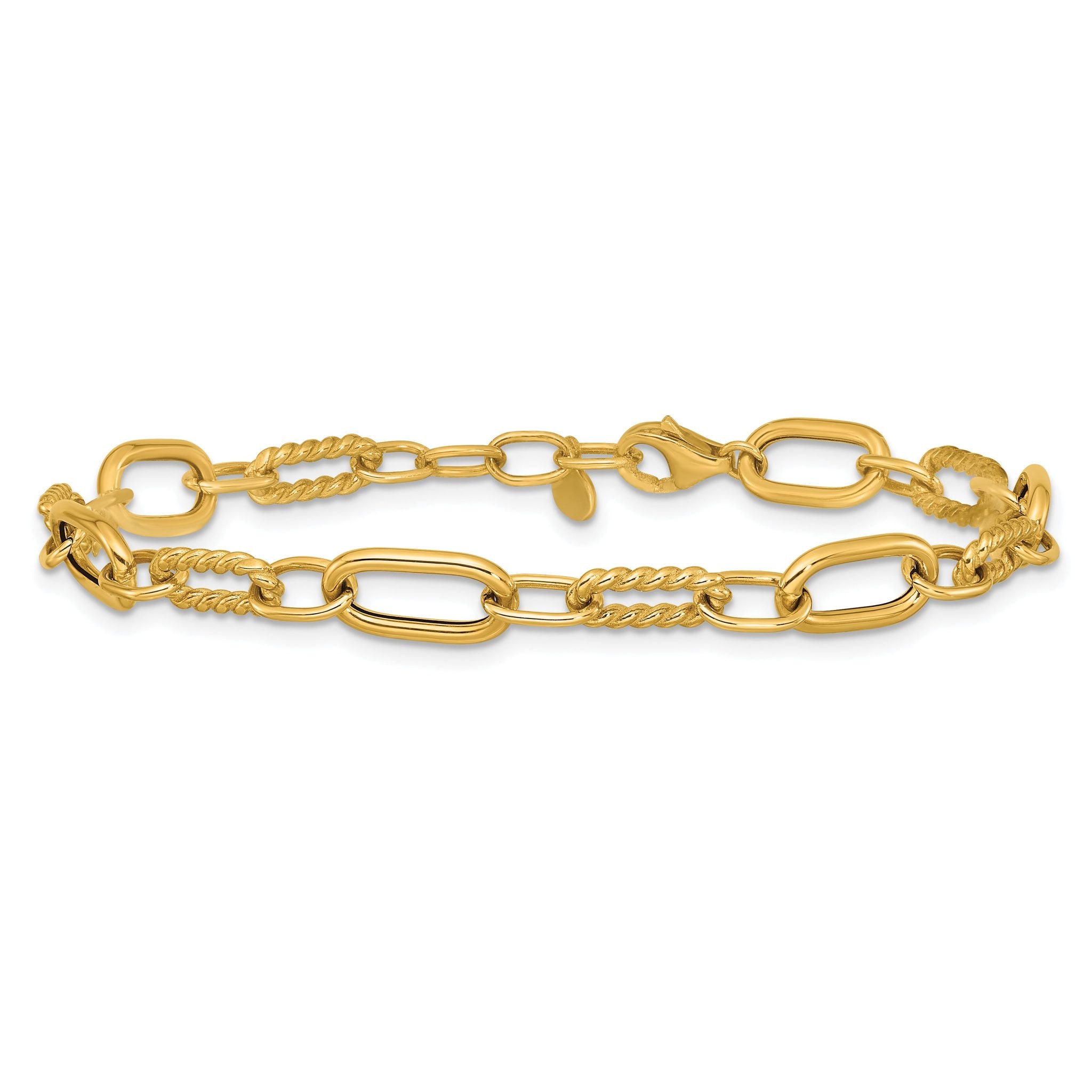 14K Polished and Twisted Fancy Link w/.5in ext. Bracelet